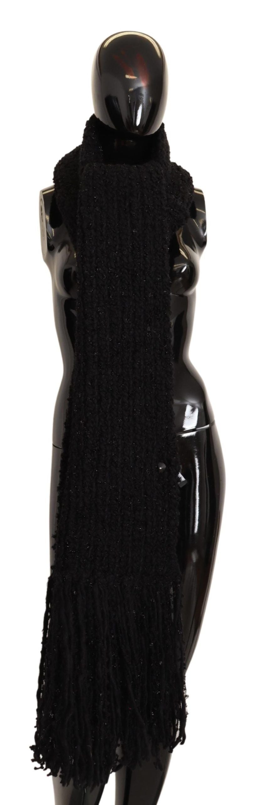 Dolce & Gabbana Black Virgin Wool Knitted Wrap Shawl Women's Scarf