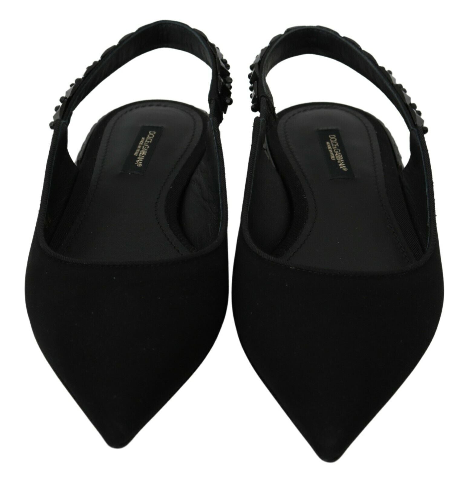 Dolce & Gabbana Black Flats Slingback Charmeuse Women's Shoes