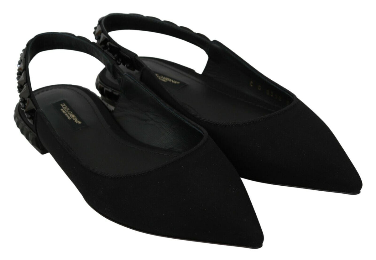 Dolce & Gabbana Black Flats Slingback Charmeuse Women's Shoes