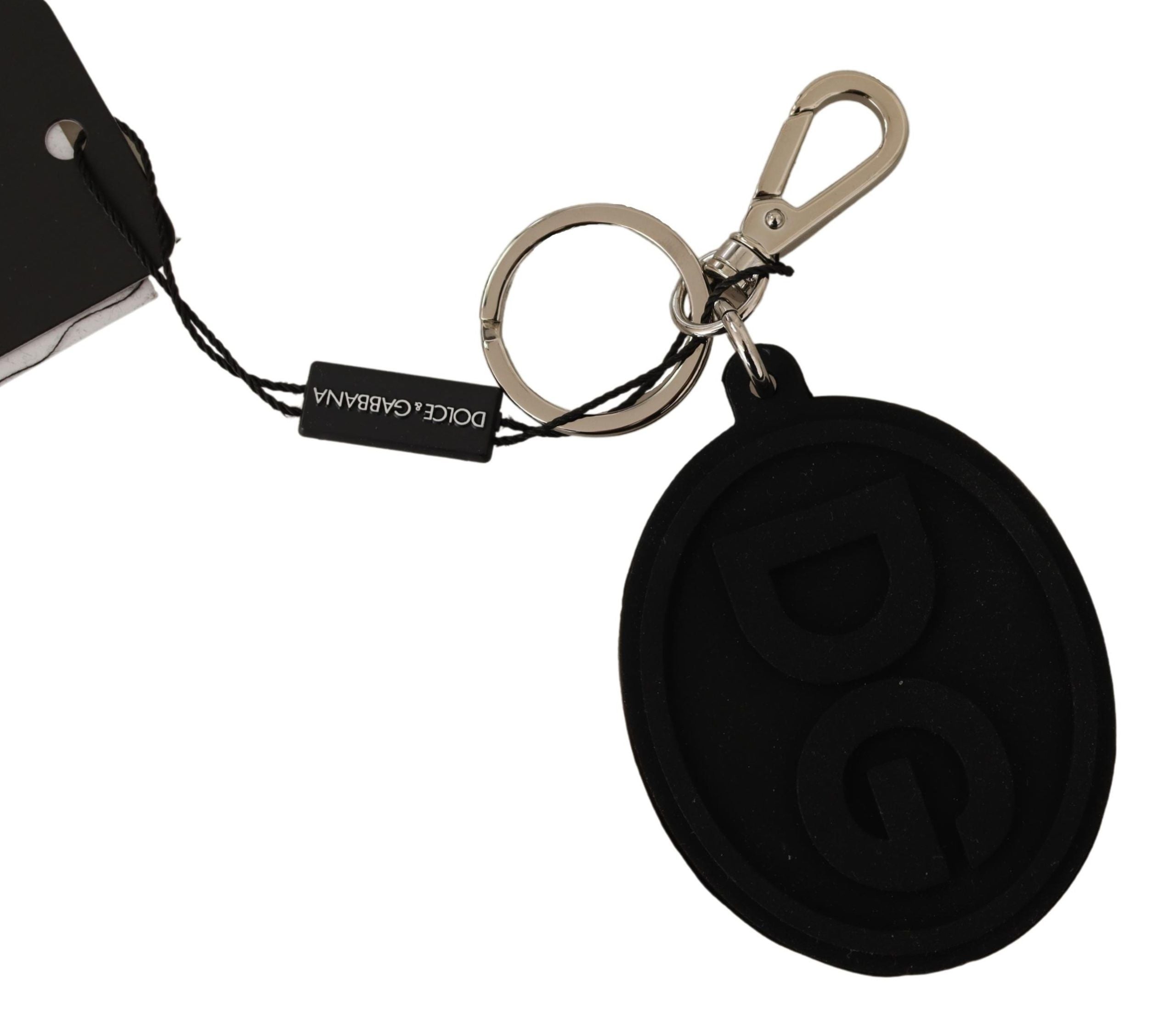Dolce & Gabbana Chic Black Rubber & Brass Logo Men's Keychain