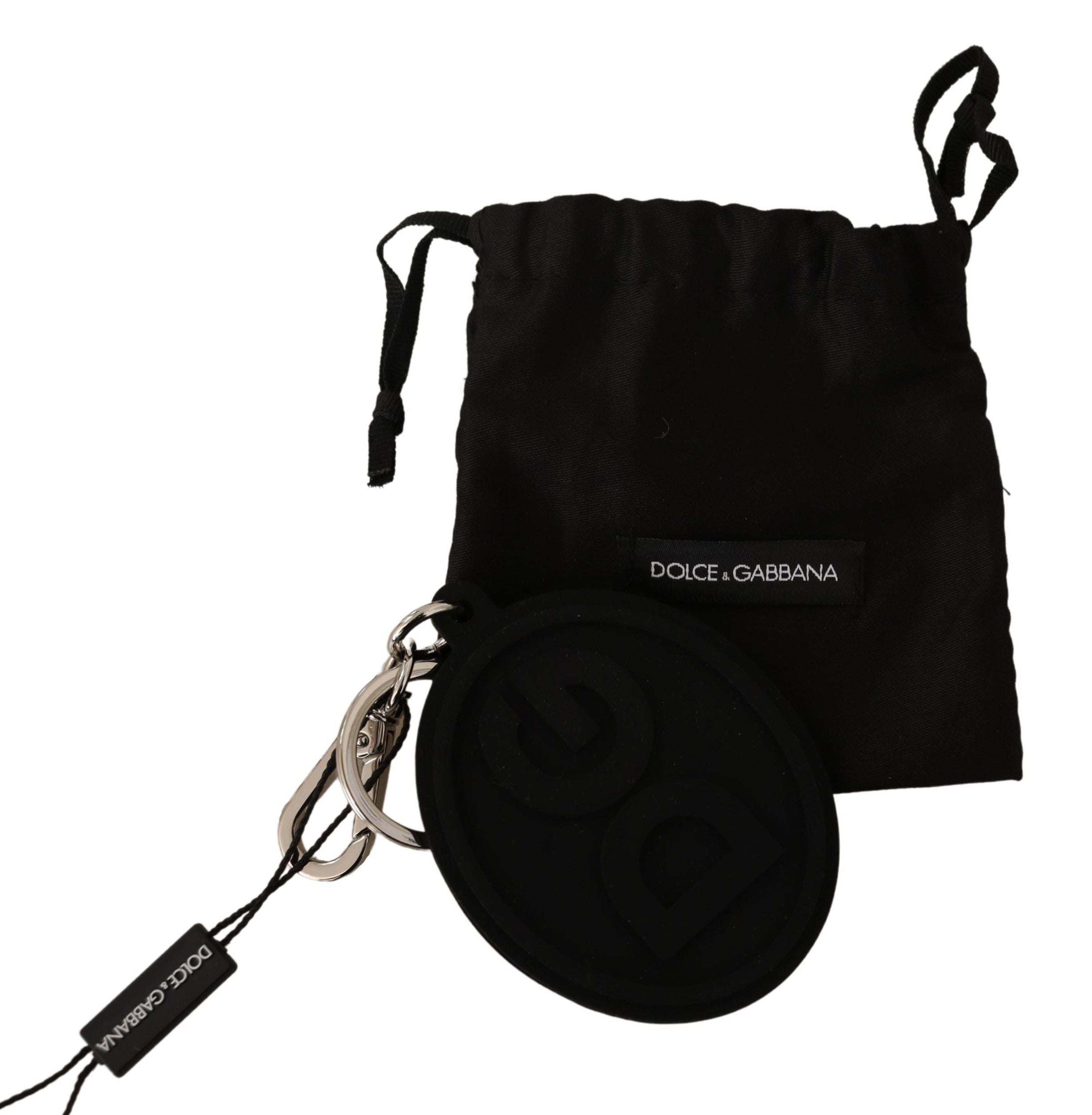 Dolce & Gabbana Chic Black Rubber & Brass Logo Men's Keychain