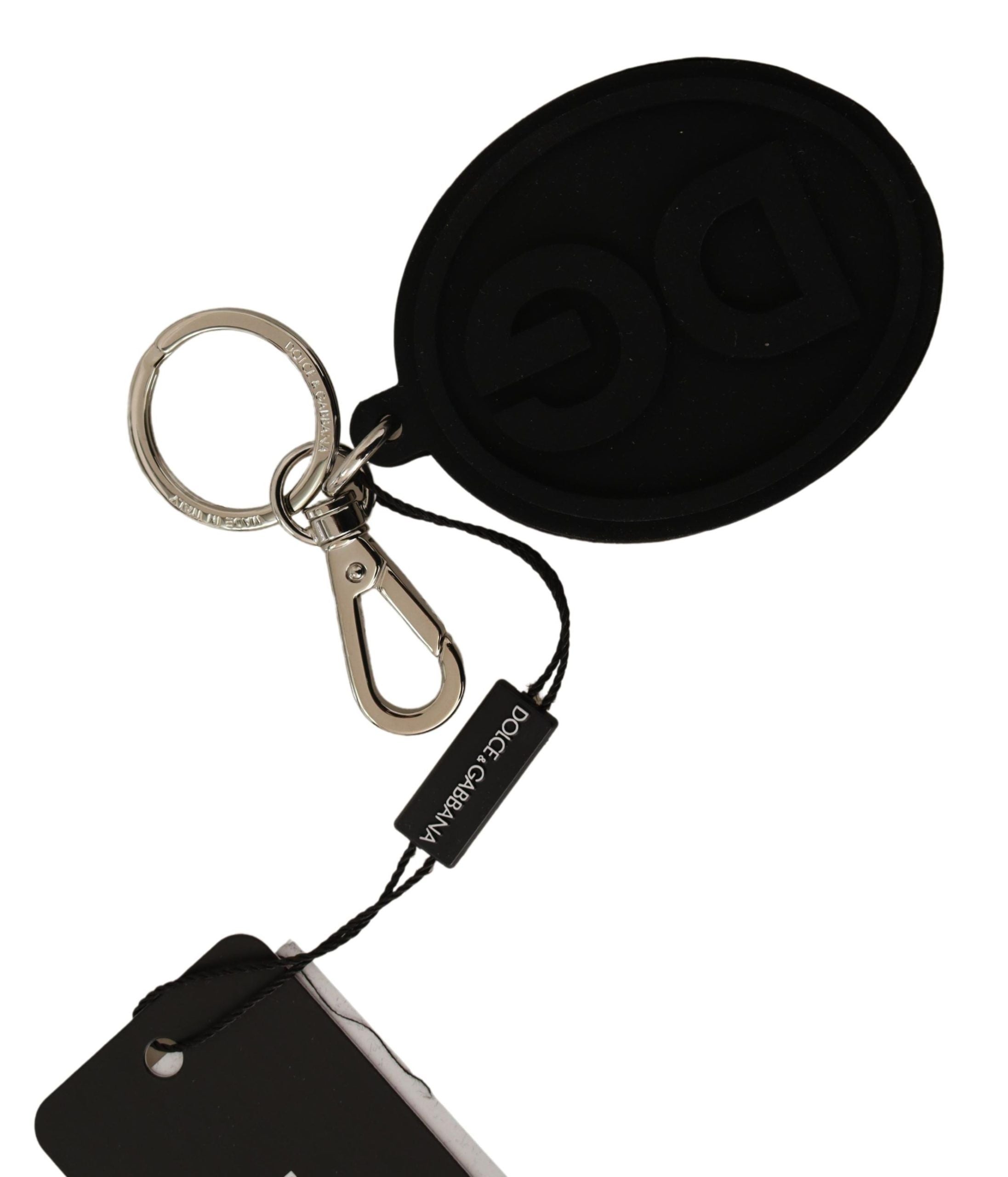 Dolce & Gabbana Chic Black Rubber & Brass Logo Men's Keychain