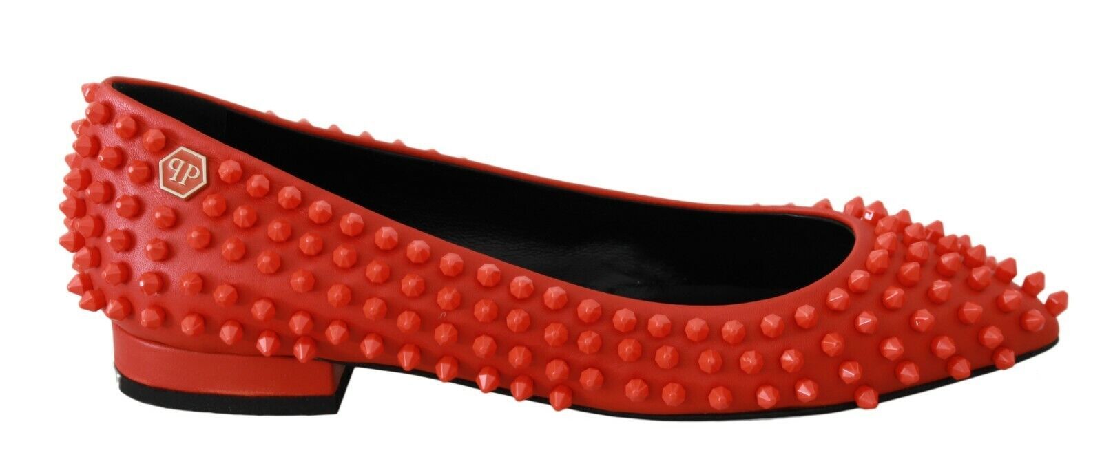 Philipp Plein Orange Leather Ballerina WHAT I DO Flats Women's Shoes
