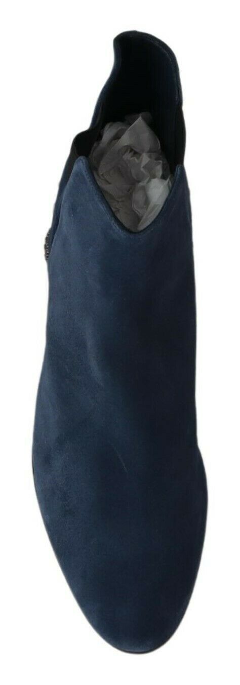 Dolce & Gabbana Blue Suede Embellished Studded Boots Women's Shoes