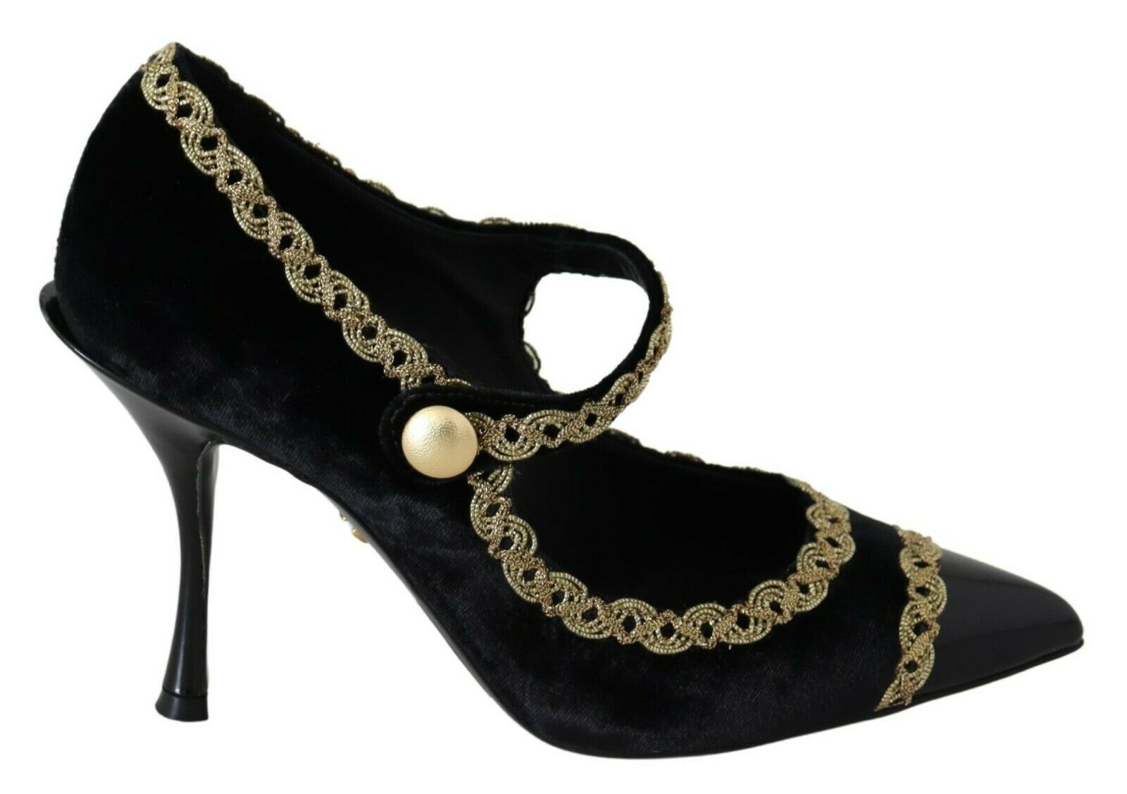Dolce & Gabbana Black Embellished Velvet Mary Jane Pumps Women's Shoes