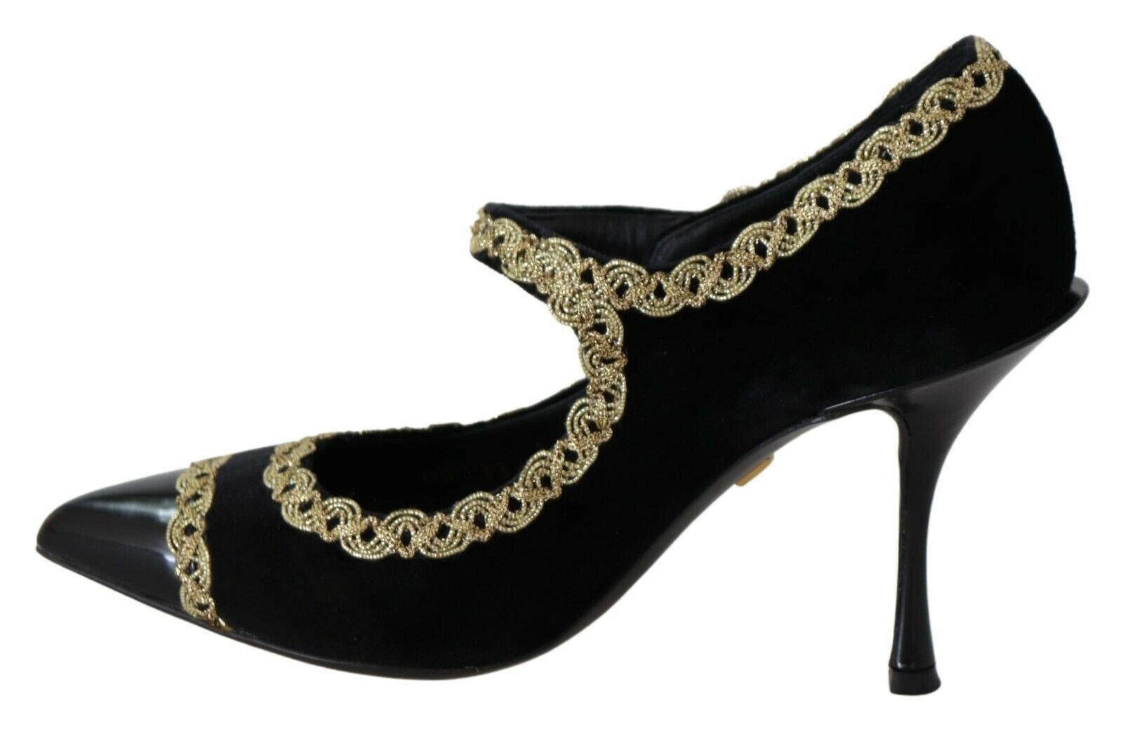 Dolce & Gabbana Black Embellished Velvet Mary Jane Pumps Women's Shoes