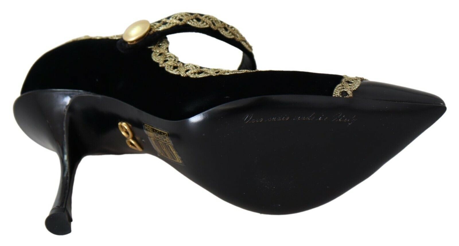 Dolce & Gabbana Black Embellished Velvet Mary Jane Pumps Women's Shoes