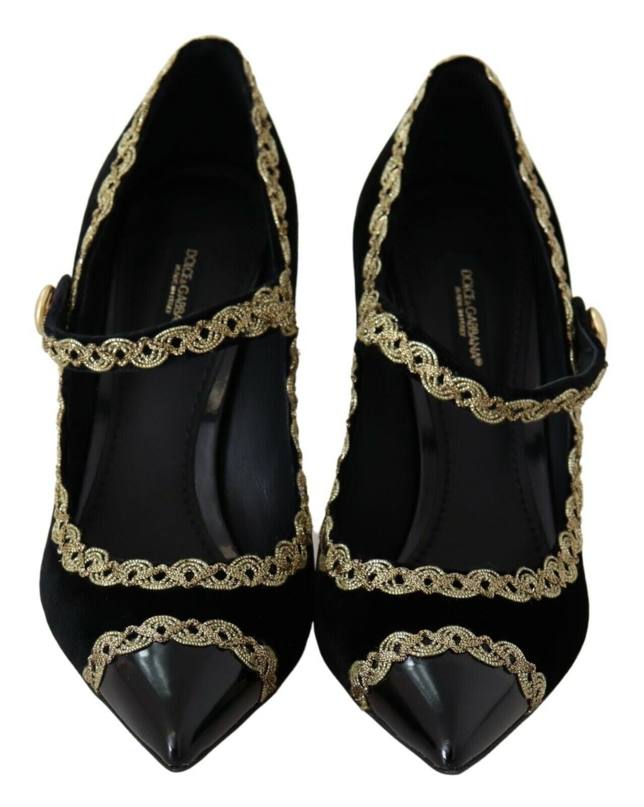 Dolce & Gabbana Black Embellished Velvet Mary Jane Pumps Women's Shoes