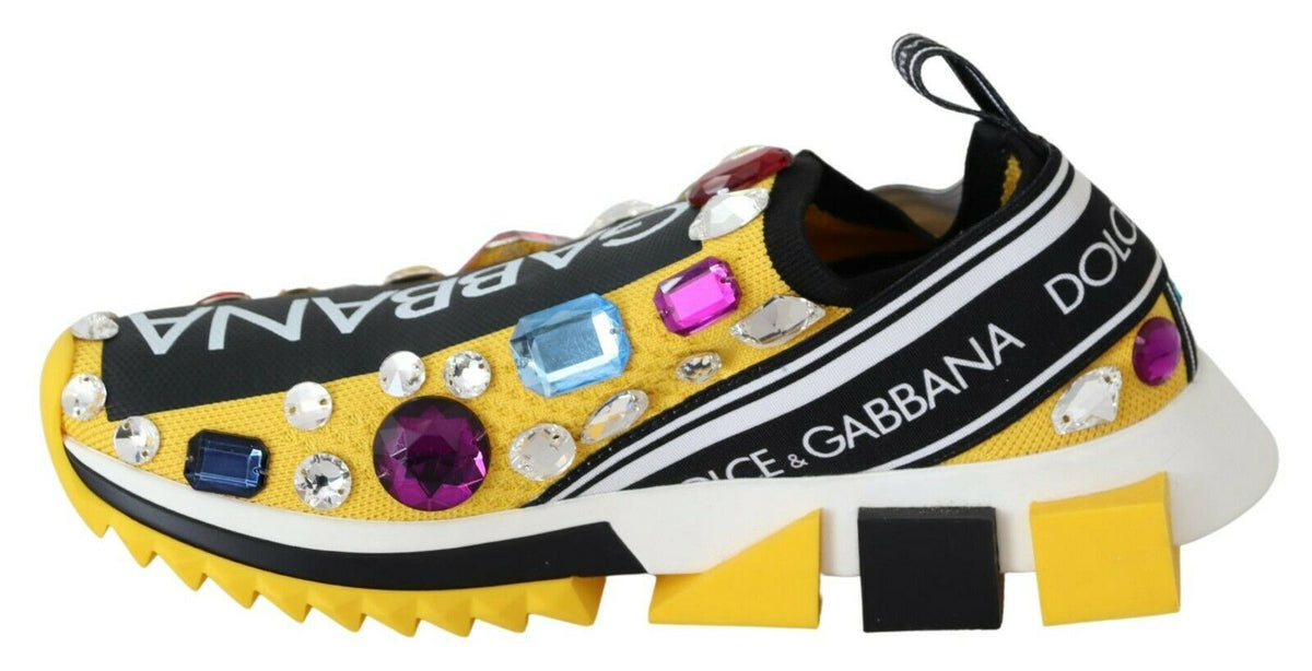 Dolce & Gabbana Yellow Multicolor Crystals Sneakers Women's Shoes