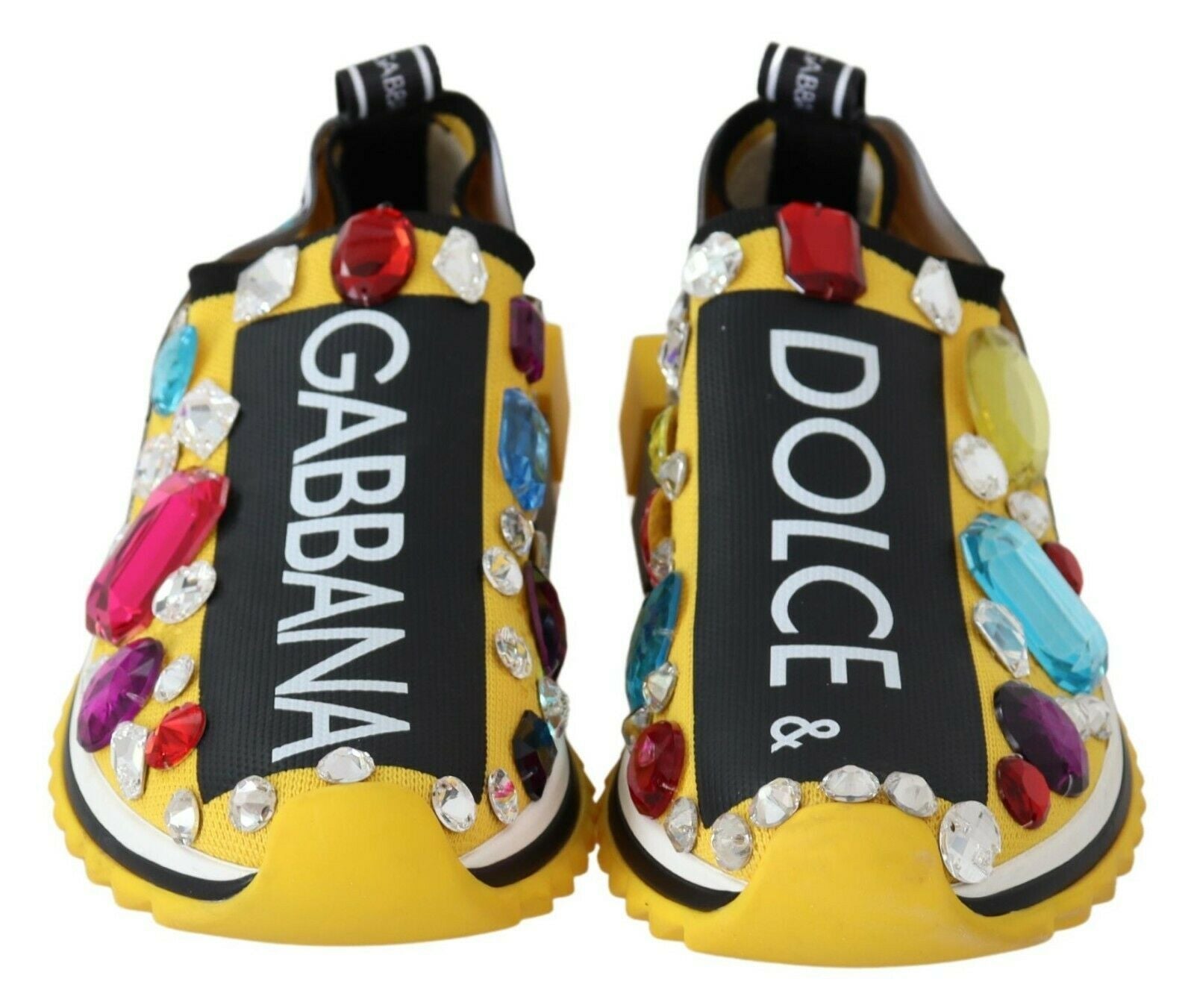 Dolce & Gabbana Yellow Multicolor Crystals Sneakers Women's Shoes