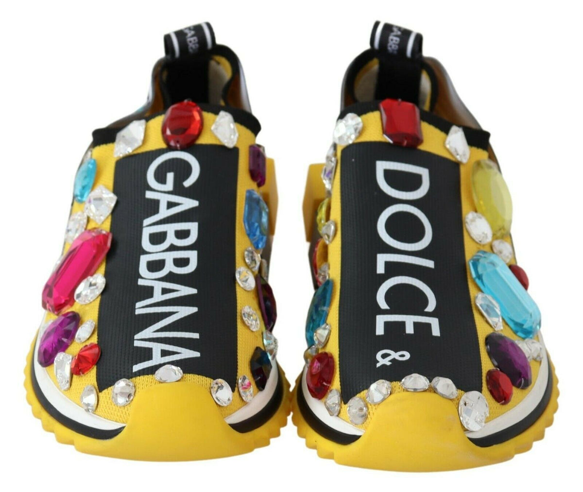 Dolce & Gabbana Yellow Multicolor Crystals Sneakers Women's Shoes