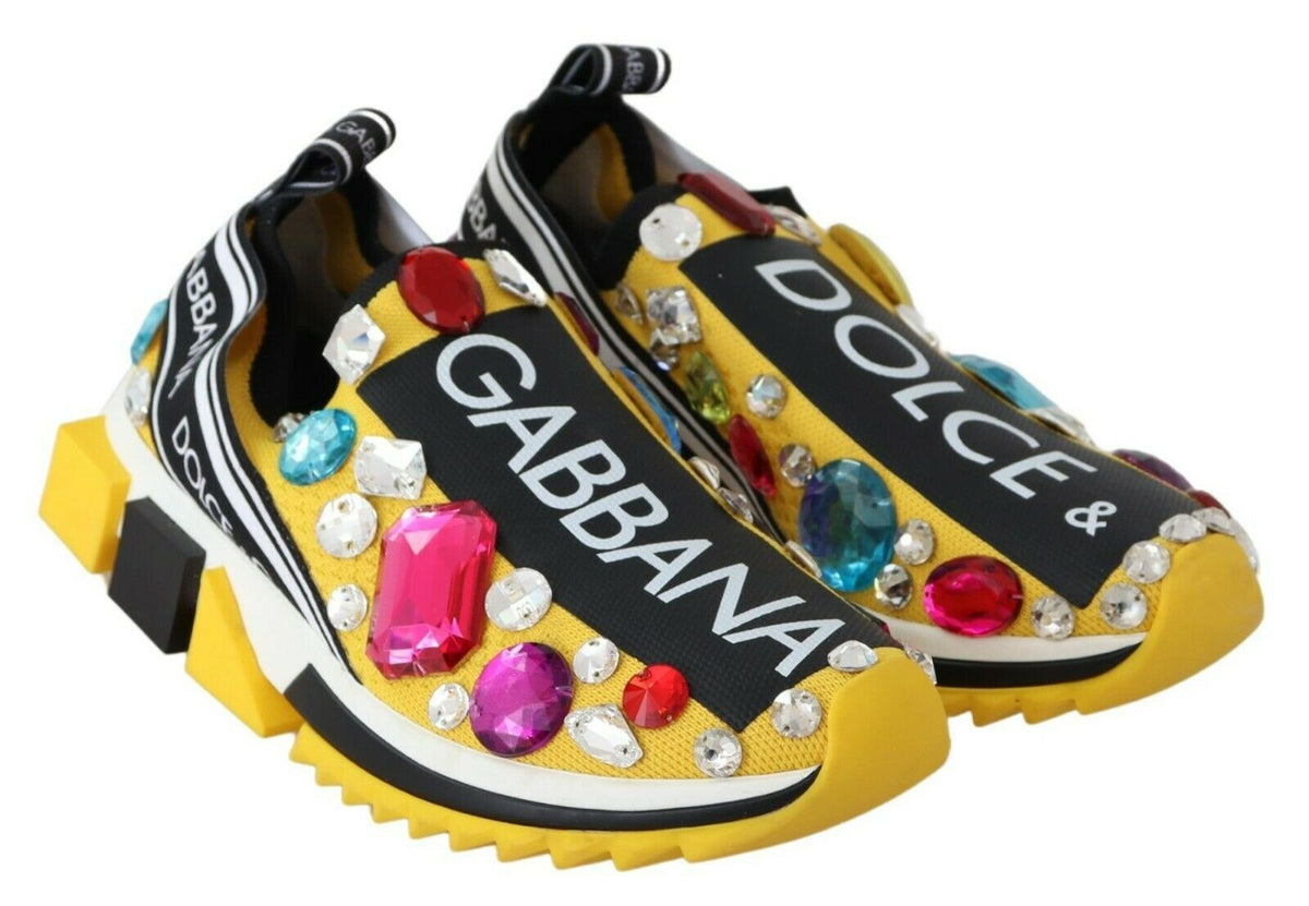 Dolce & Gabbana Yellow Multicolor Crystals Sneakers Women's Shoes