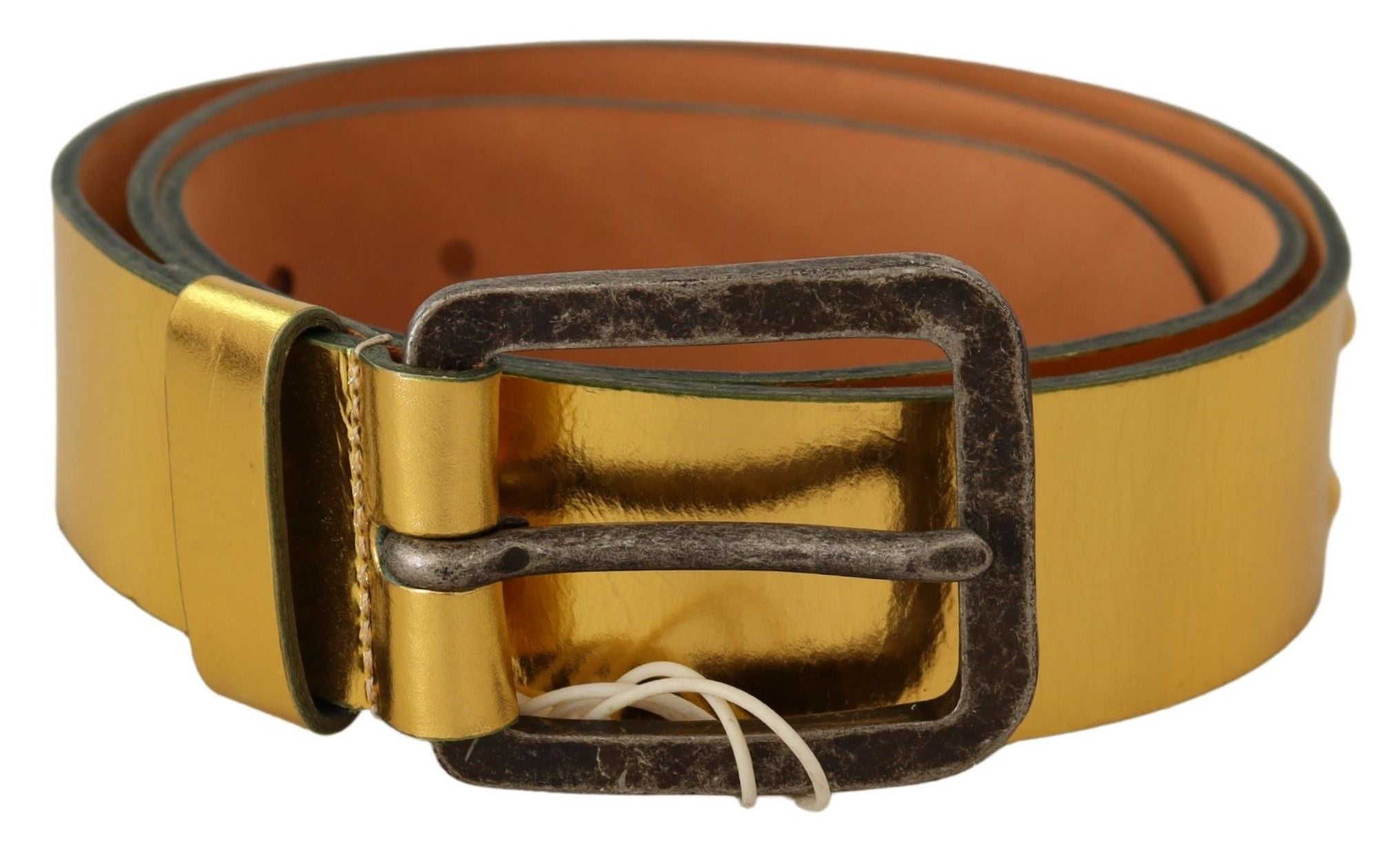 John Galliano Gold Genuine Leather Rustic Silver Buckle Waist Men's Belt