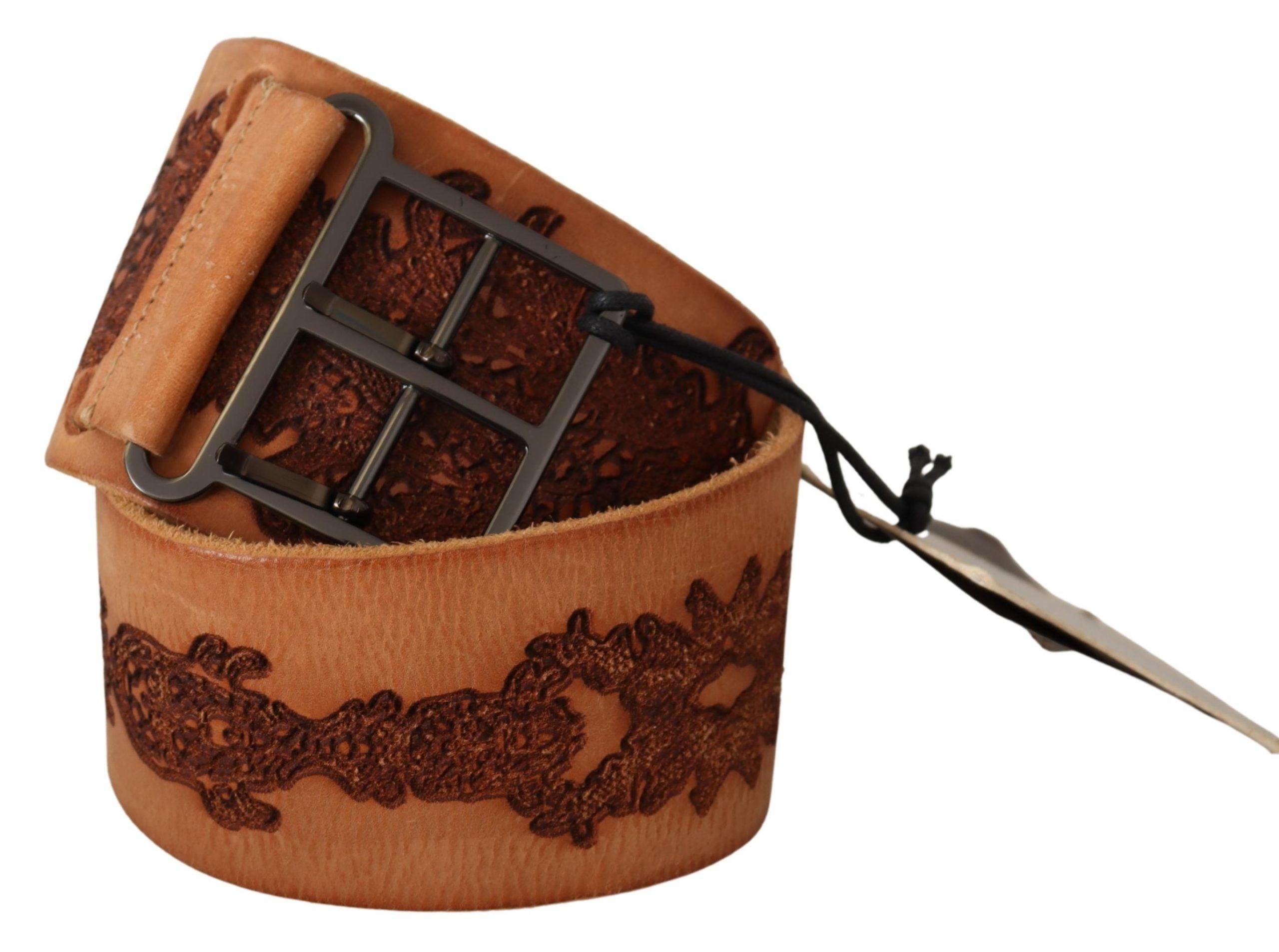 Scervino Street Brown Genuine Leather Black Logo Buckle Women's Belt