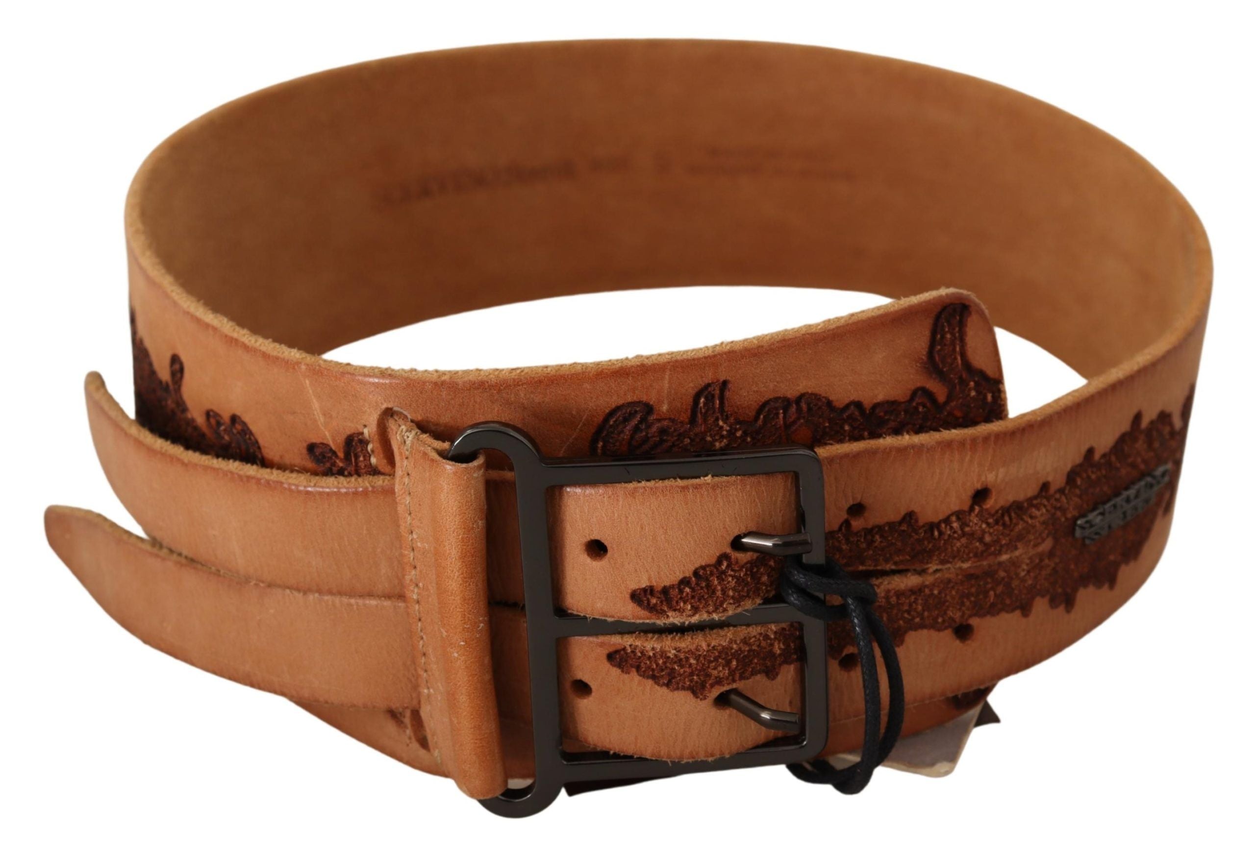 Scervino Street Brown Genuine Leather Black Logo Buckle Women's Belt