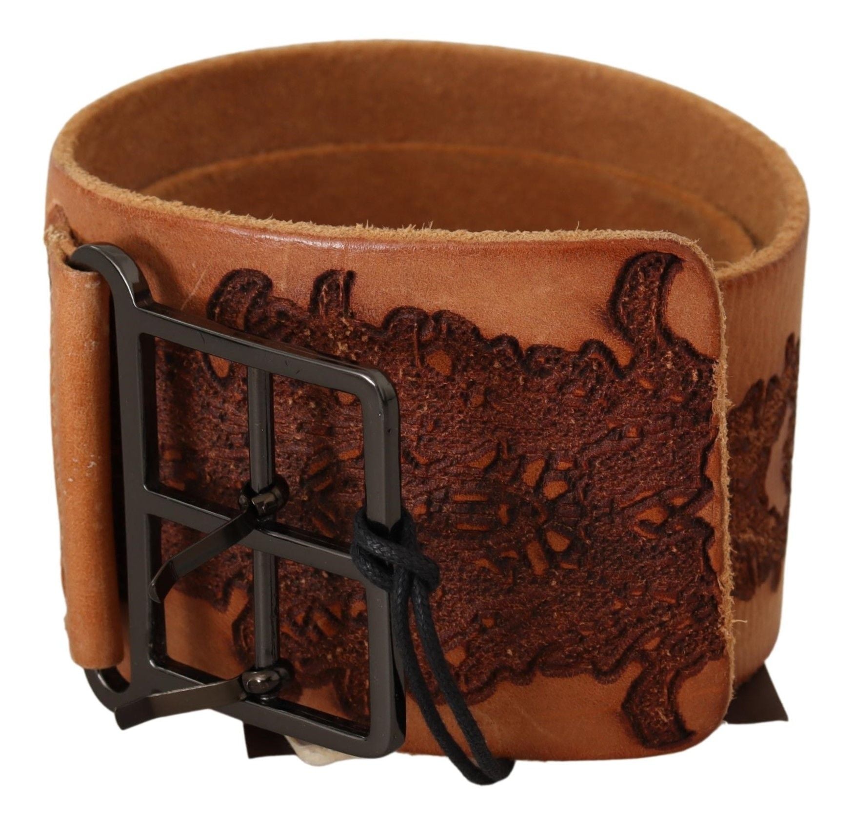 Scervino Street Brown Genuine Leather Black Logo Buckle Women's Belt