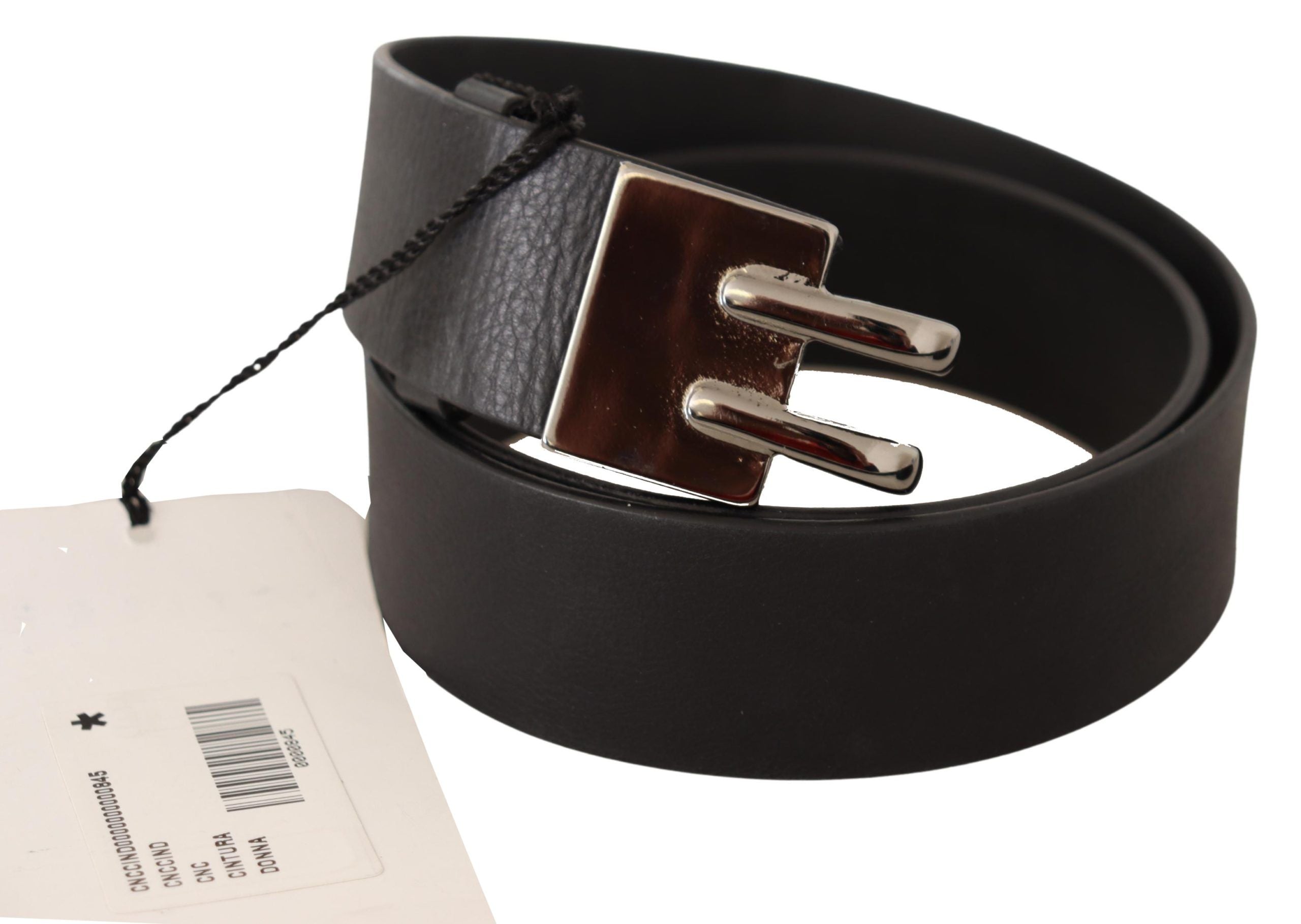 Costume National Black Leather Silver Buckle Waist Women's Belt