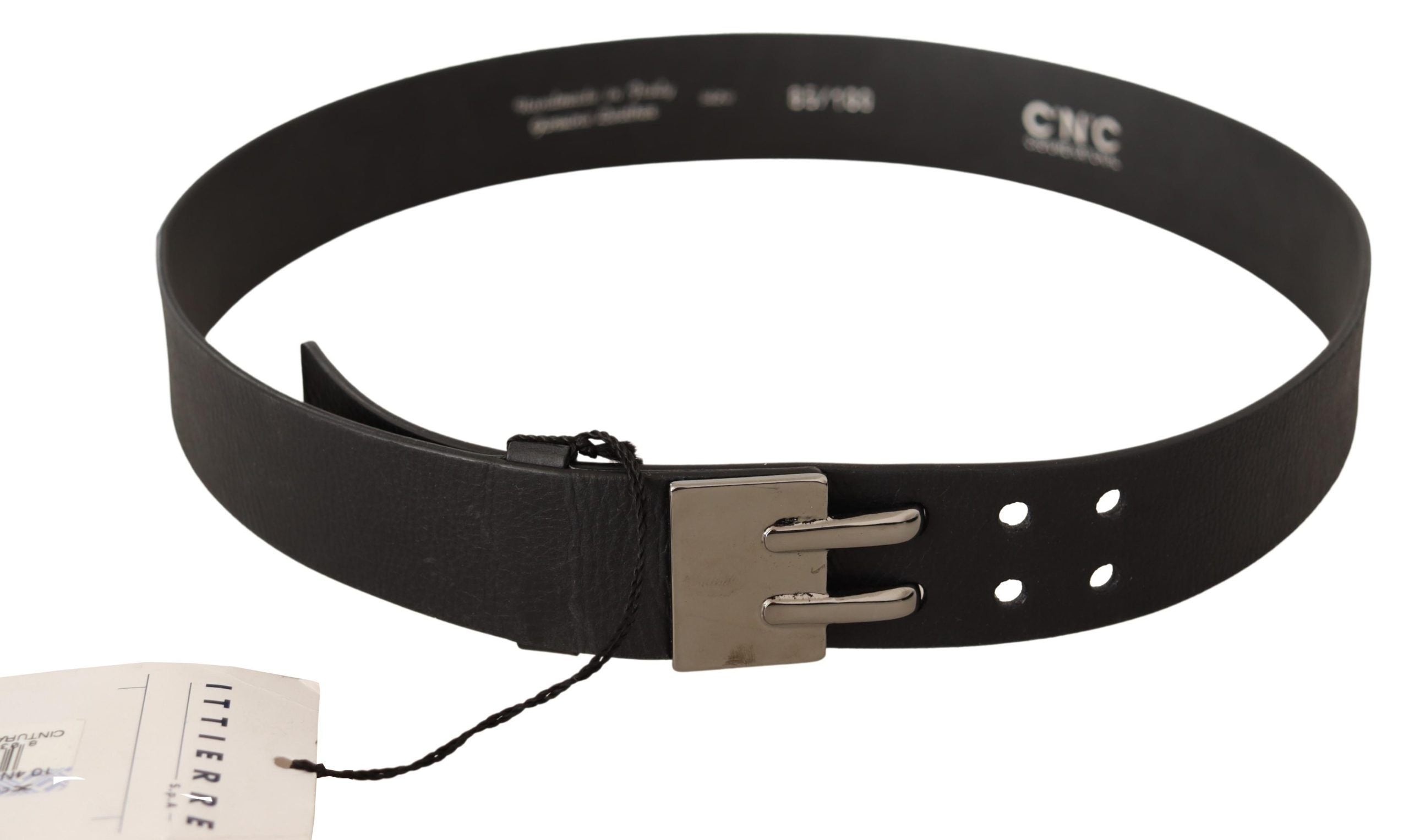 Costume National Black Leather Silver Buckle Waist Women's Belt