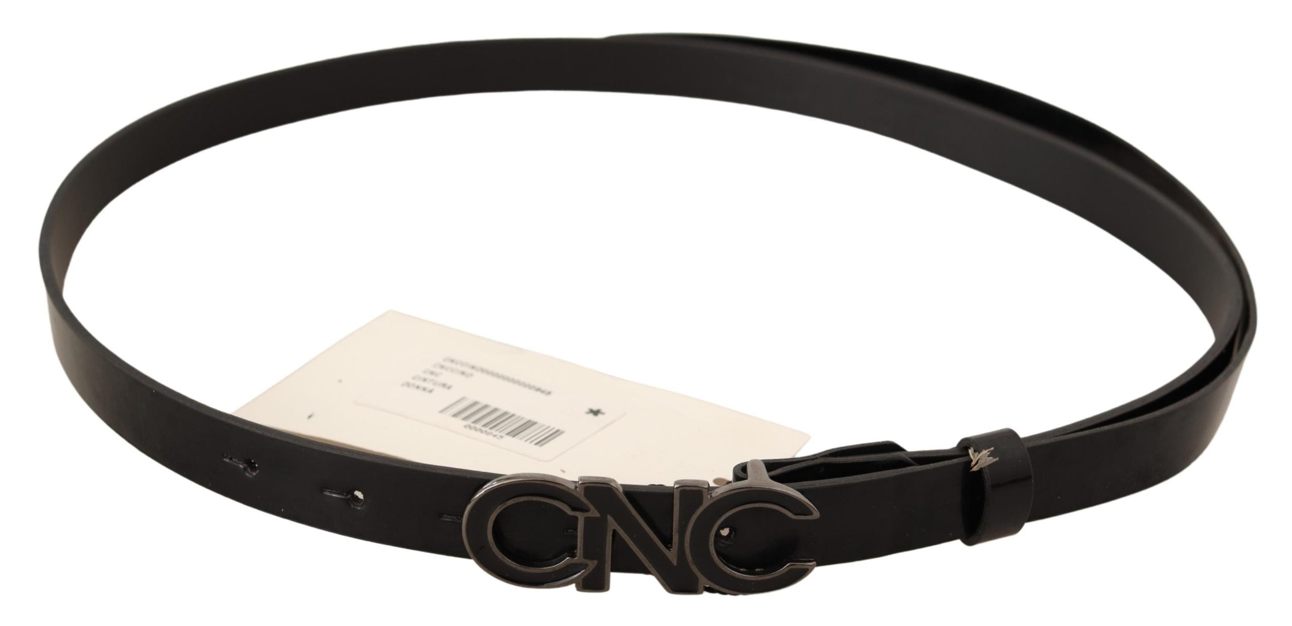 Costume National Black Leather Letter Logo Buckle Women's Belt