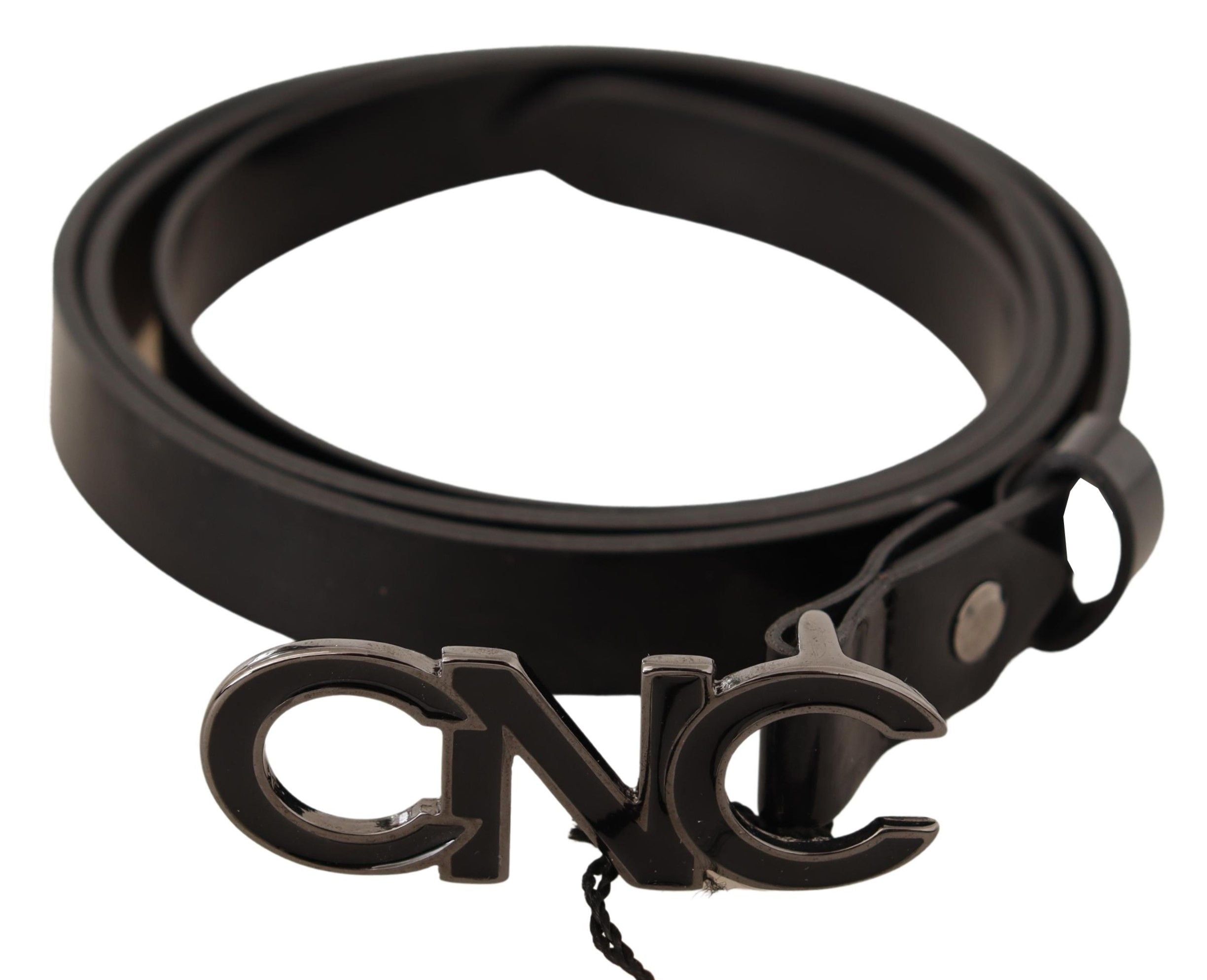 Costume National Black Leather Letter Logo Buckle Women's Belt