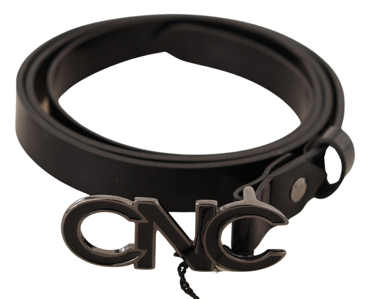 Costume National Black Leather Letter Logo Buckle Women's Belt