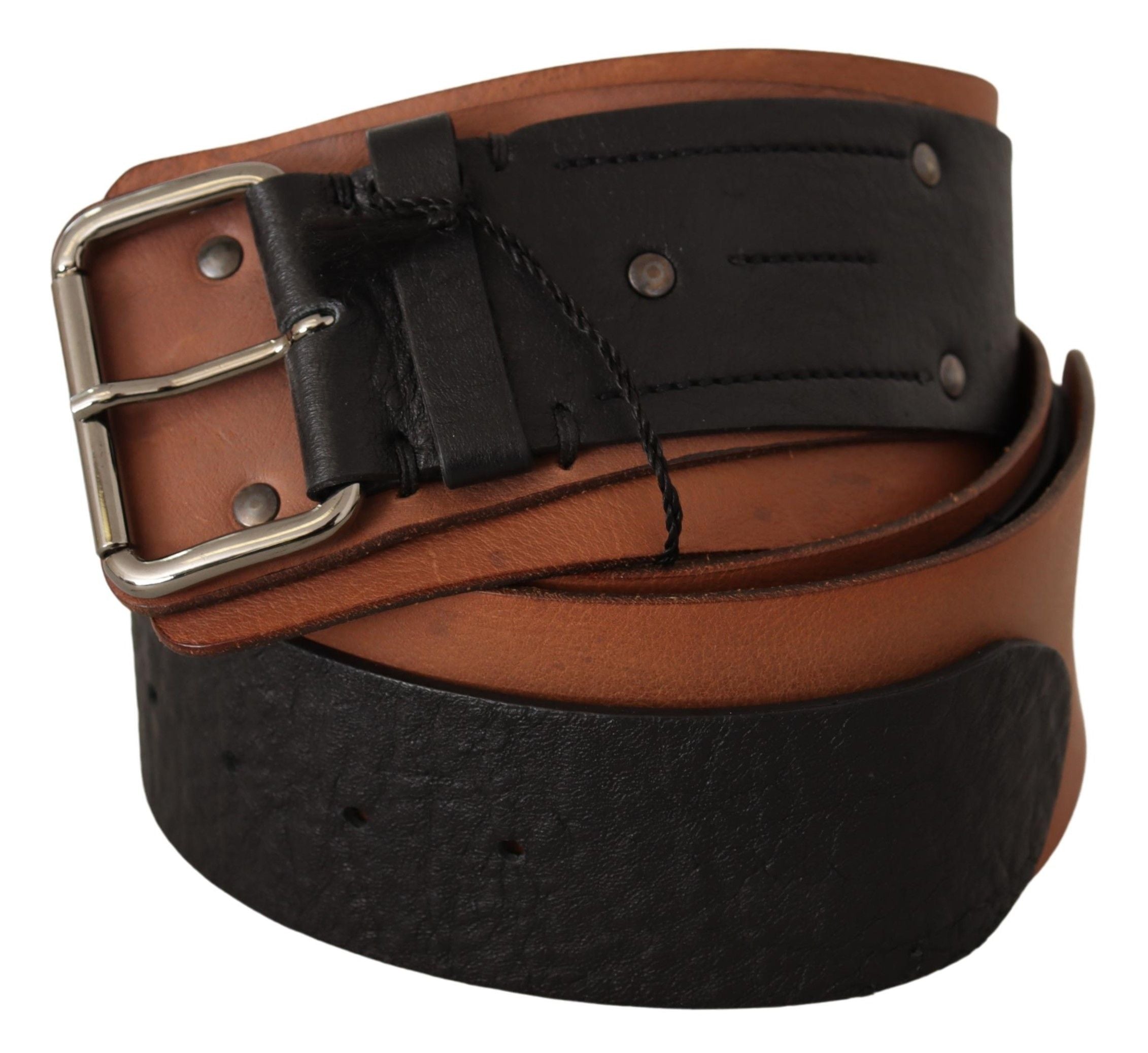 Costume National Black Brown Leather Silver Women's Buckle
