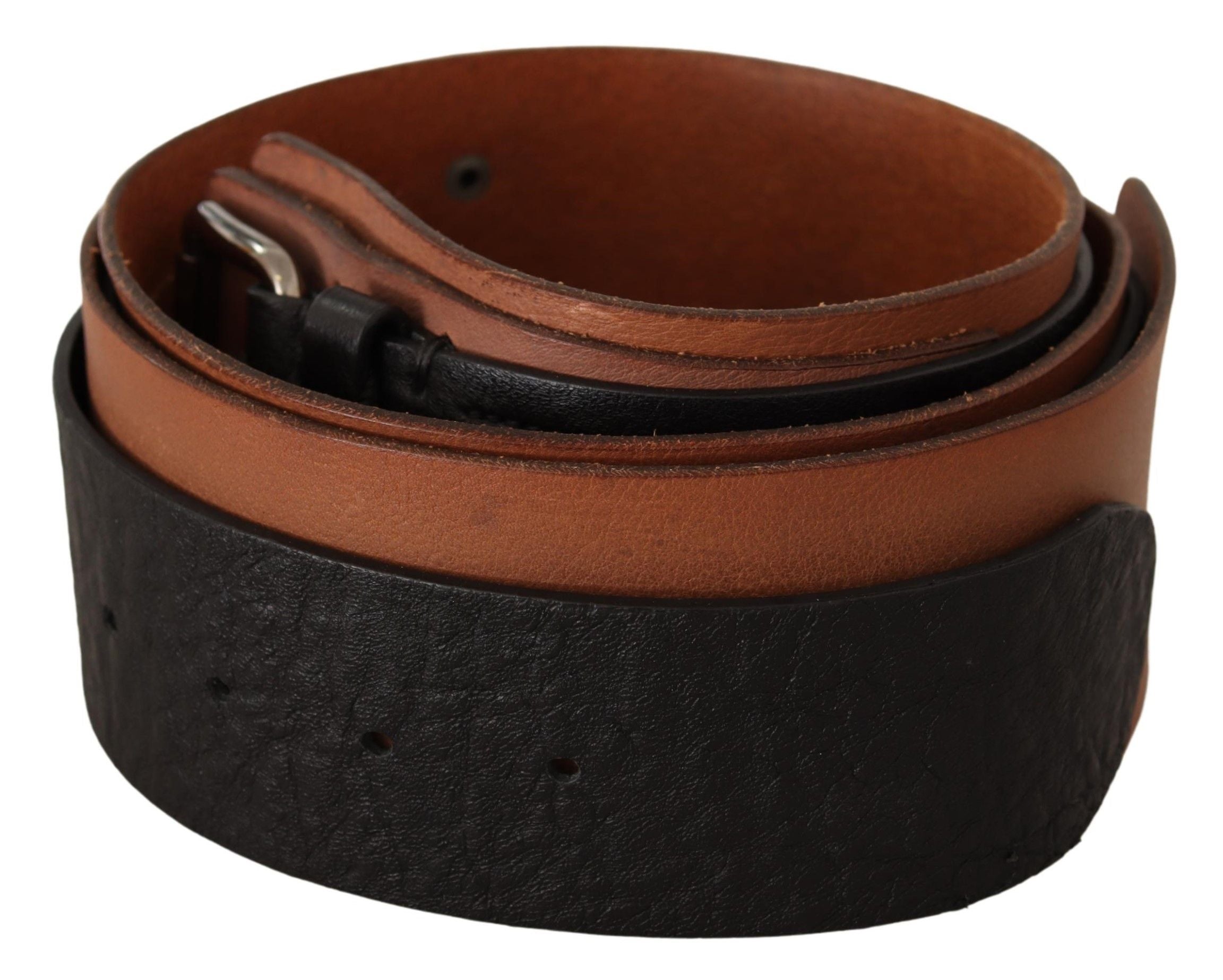 Costume National Black Brown Leather Silver Women's Buckle