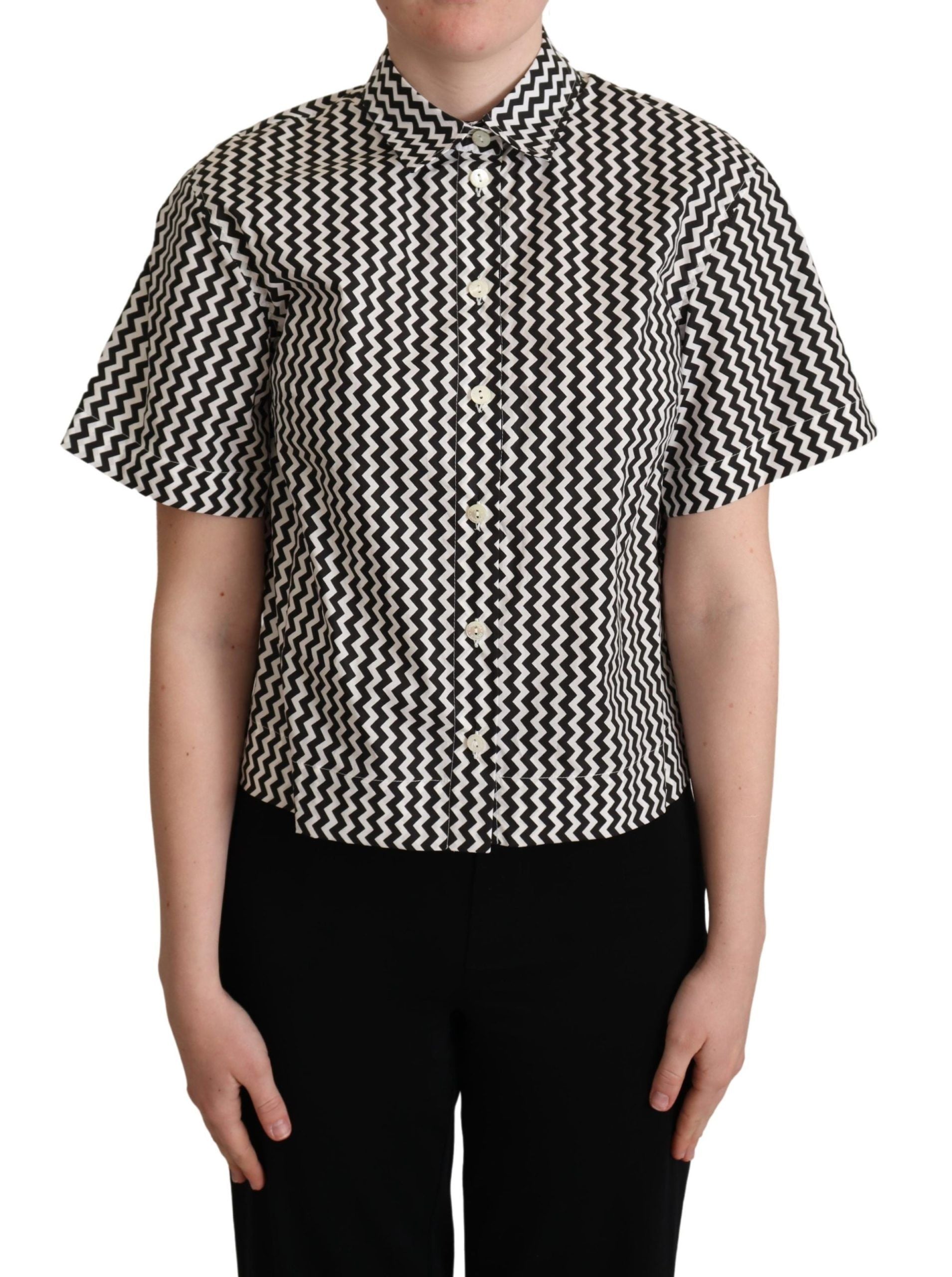 Dolce & Gabbana Black White Zigzag Collar Cotton Top Women's Shirt