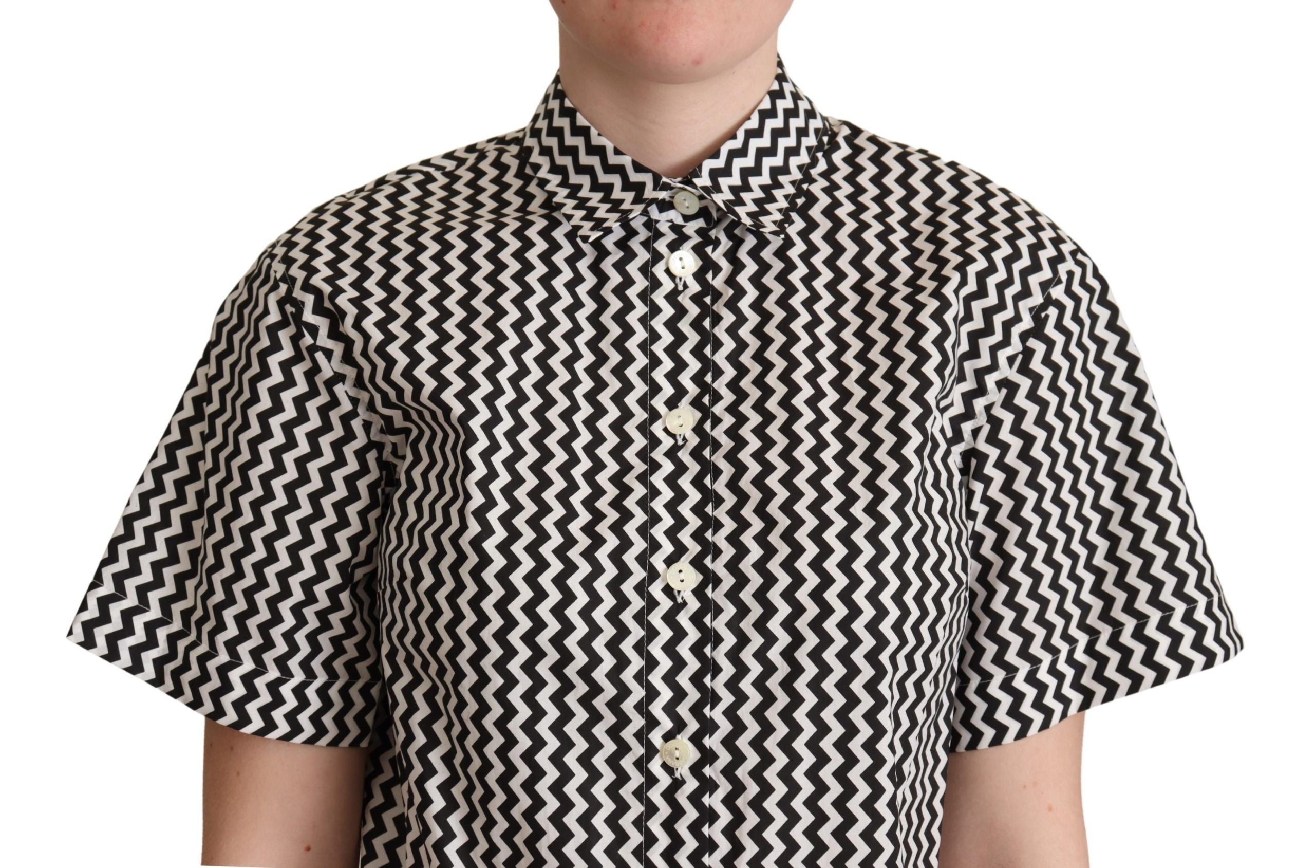Dolce & Gabbana Black White Zigzag Collar Cotton Top Women's Shirt