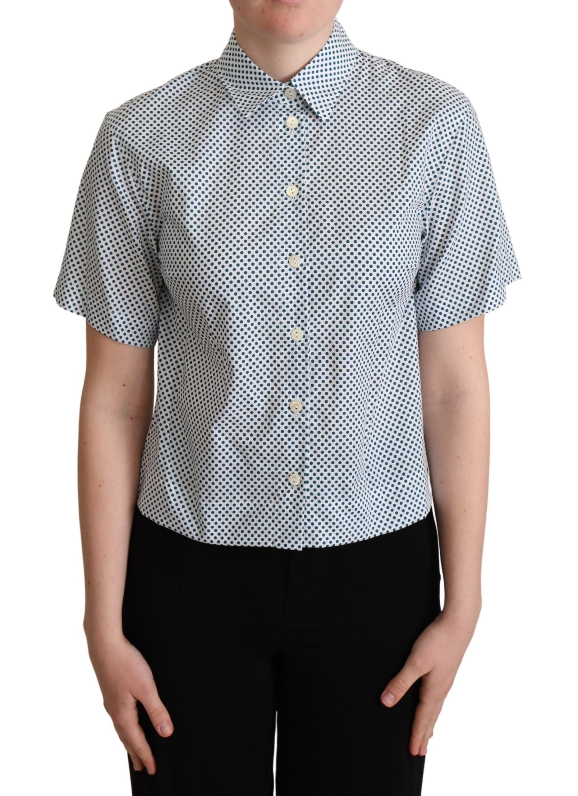 Dolce & Gabbana White Blue Polka Dot Cotton Women's Shirt