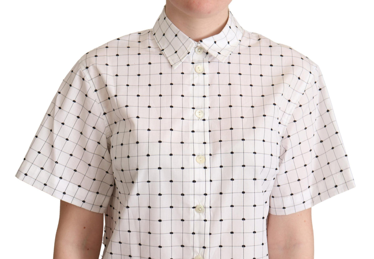 Dolce & Gabbana White Polka Dot Cotton Collared Shirt Women's Top