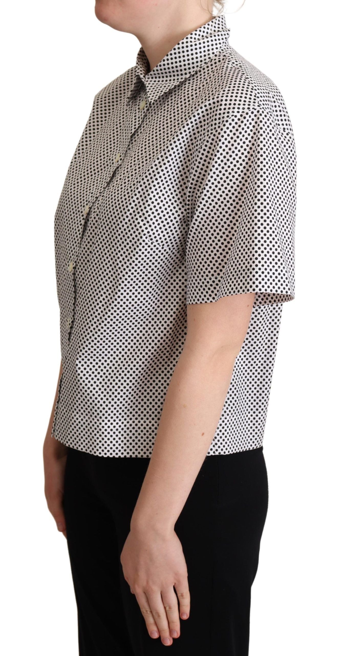 Dolce & Gabbana Black Polka Dot Collared Shirt Women's White