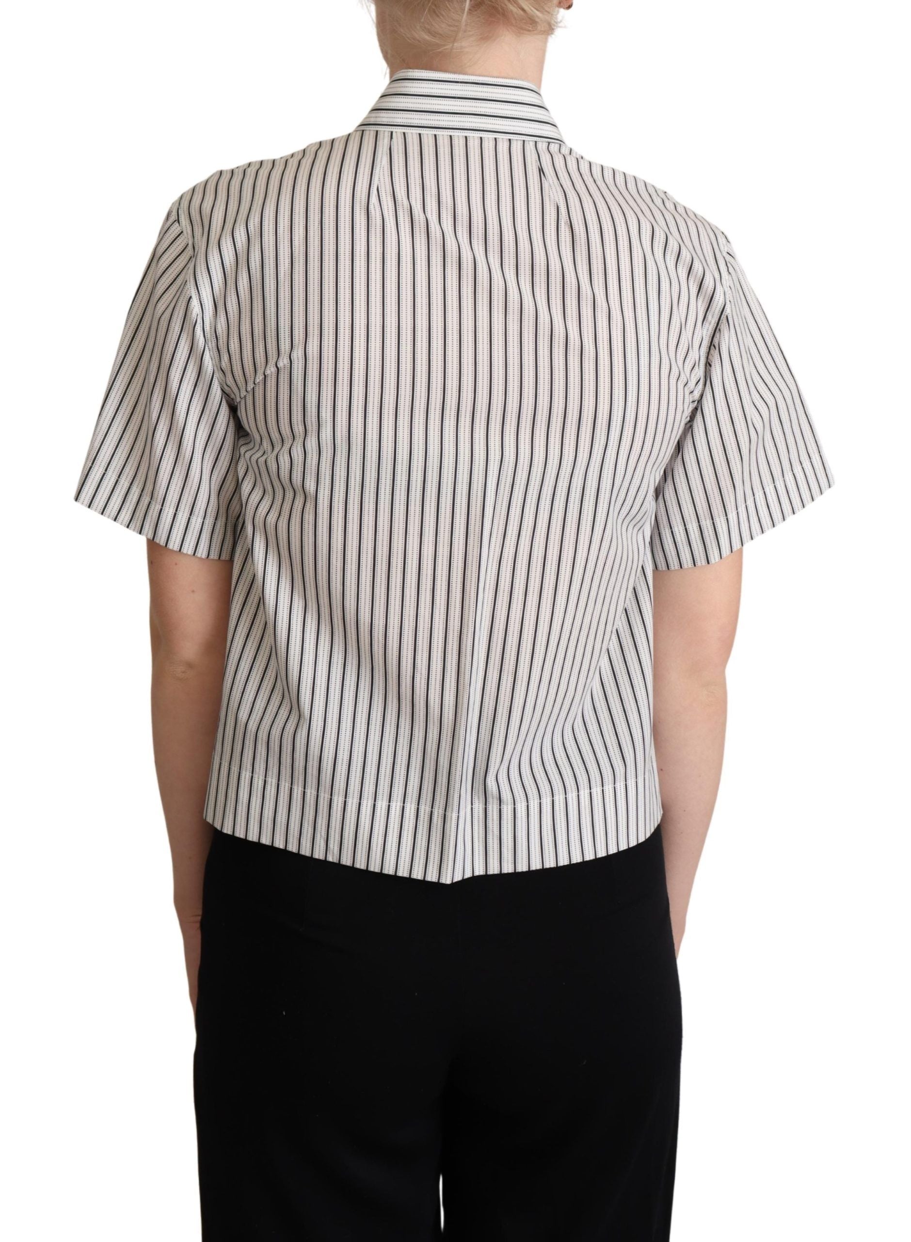 Dolce & Gabbana White Black Striped Collared Women's Shirt