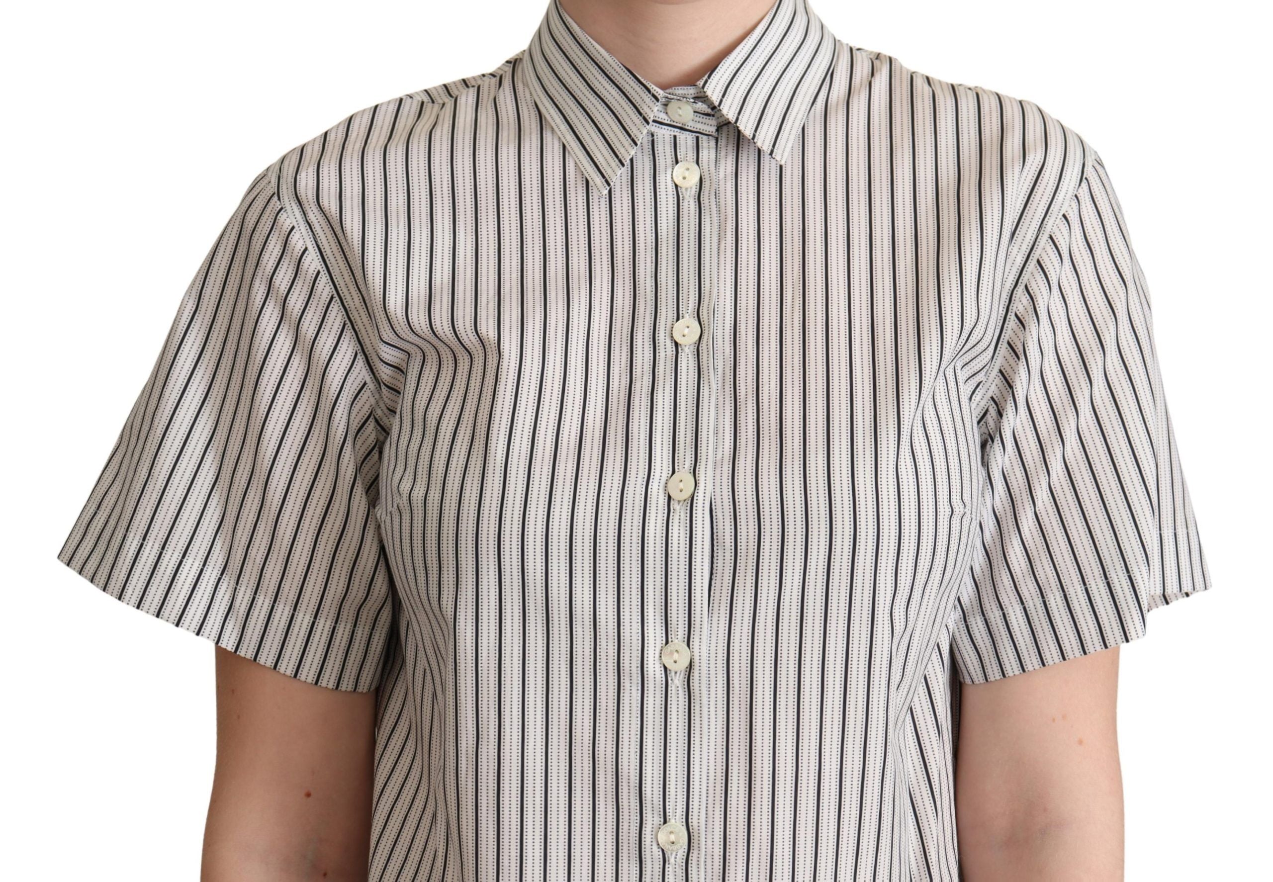 Dolce & Gabbana White Black Striped Collared Women's Shirt