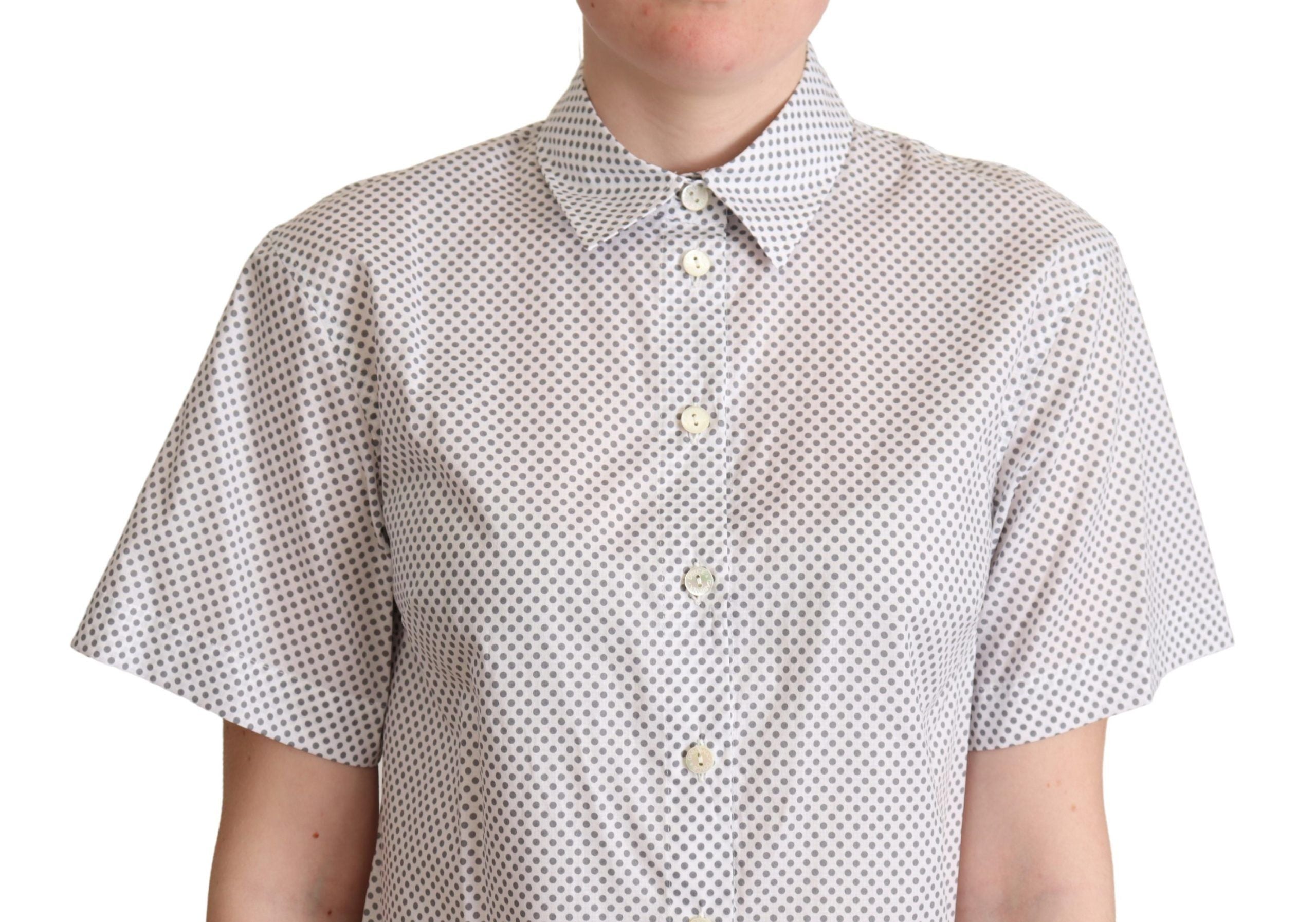 Dolce & Gabbana White Gray Polka Dots Collared Button Women's Shirt