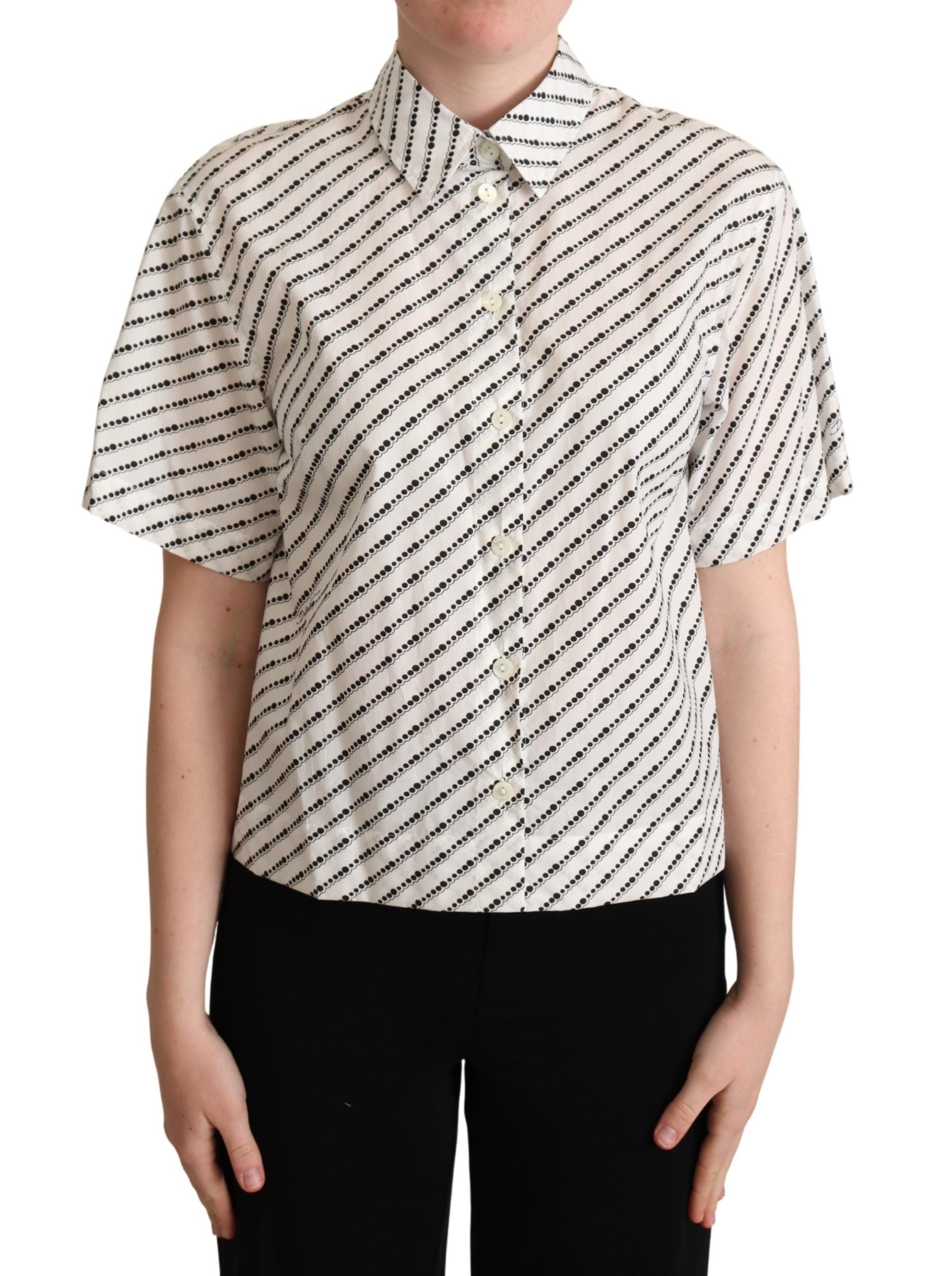 Dolce & Gabbana White Dotted Collared Blouse Women's Shirt