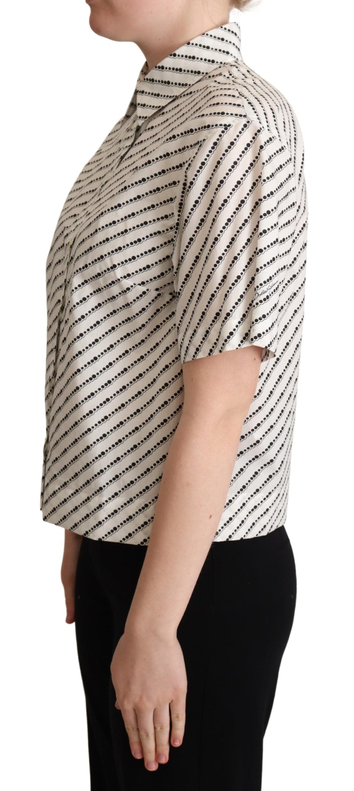 Dolce & Gabbana White Dotted Collared Blouse Women's Shirt
