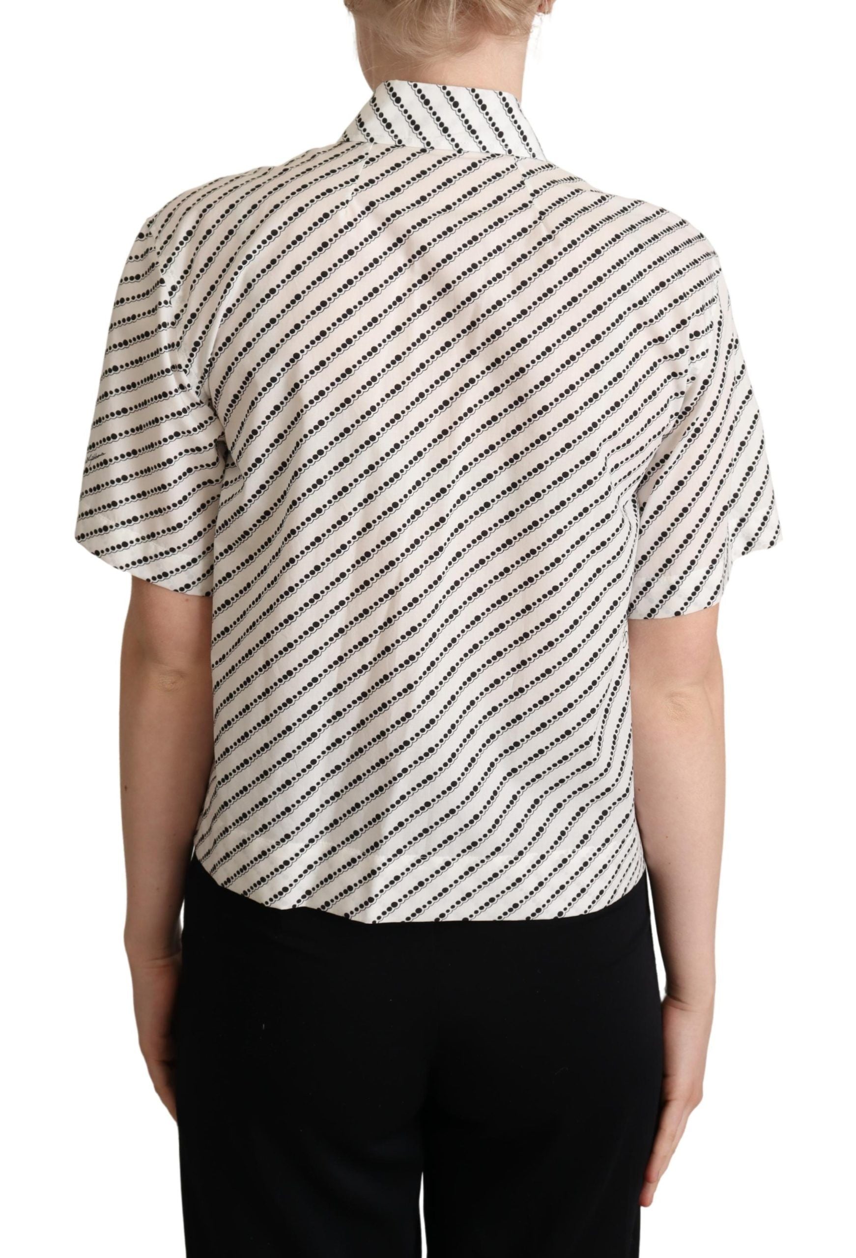 Dolce & Gabbana White Dotted Collared Blouse Women's Shirt