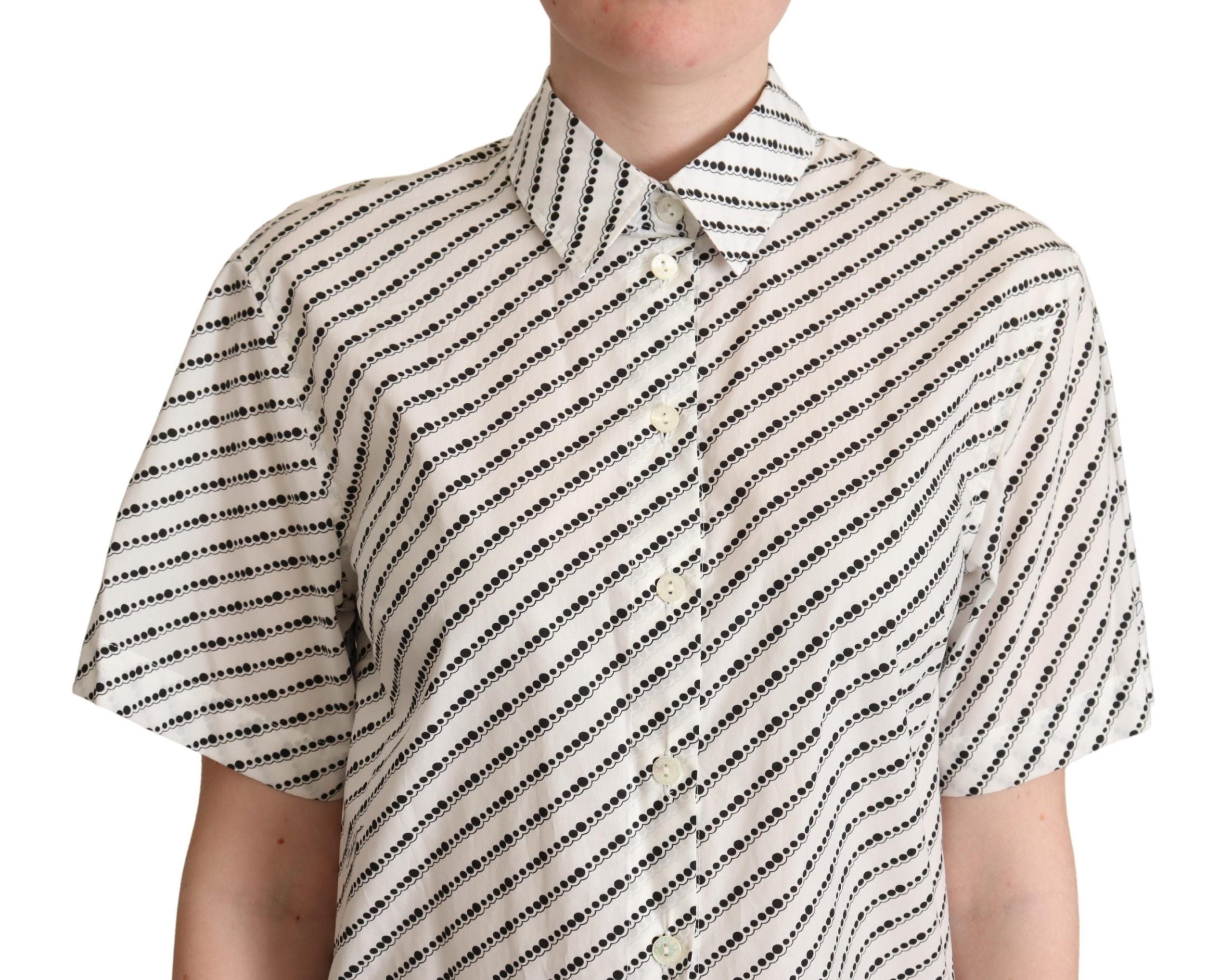 Dolce & Gabbana White Dotted Collared Blouse Women's Shirt