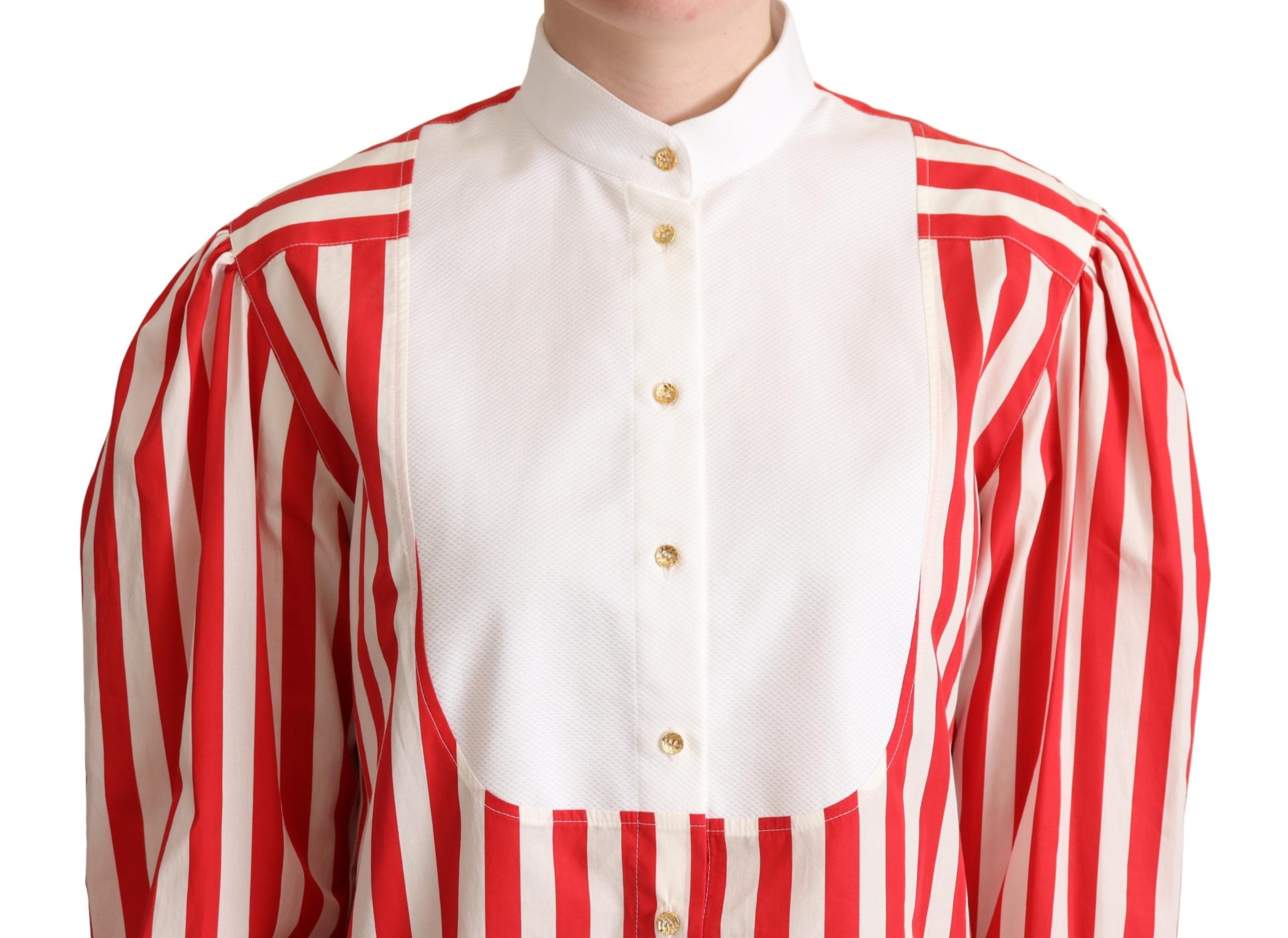 Dolce & Gabbana Red White Striped Long Sleeves Formal Women's Shirt