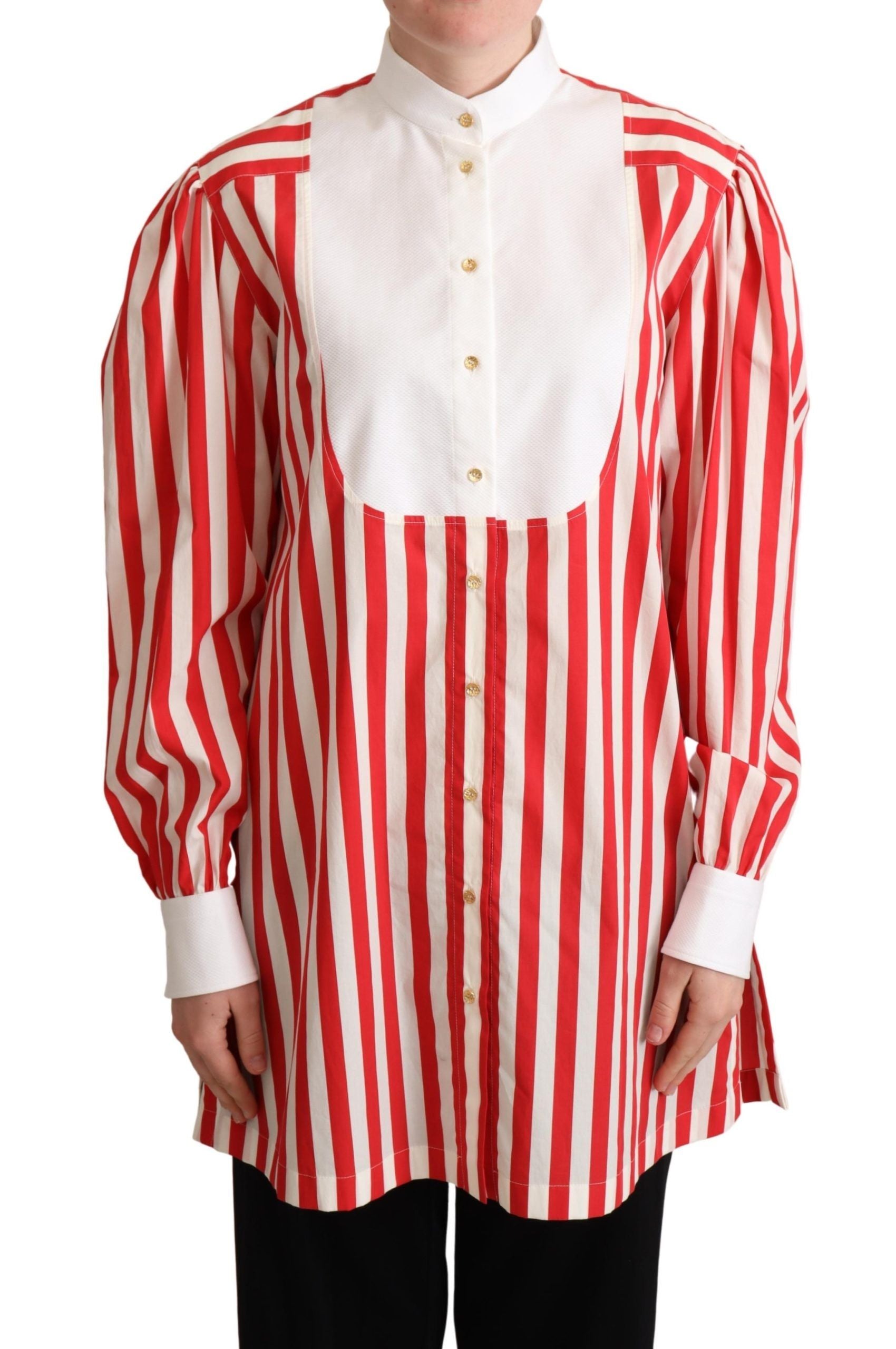 Dolce & Gabbana Red White Striped Long Sleeves Formal Women's Shirt