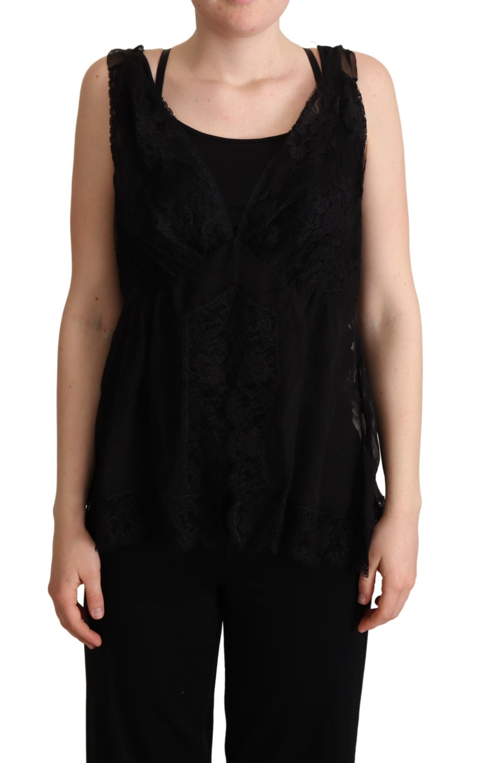 Dolce & Gabbana Black Silk Lace Trim Camisole Tank Women's Top