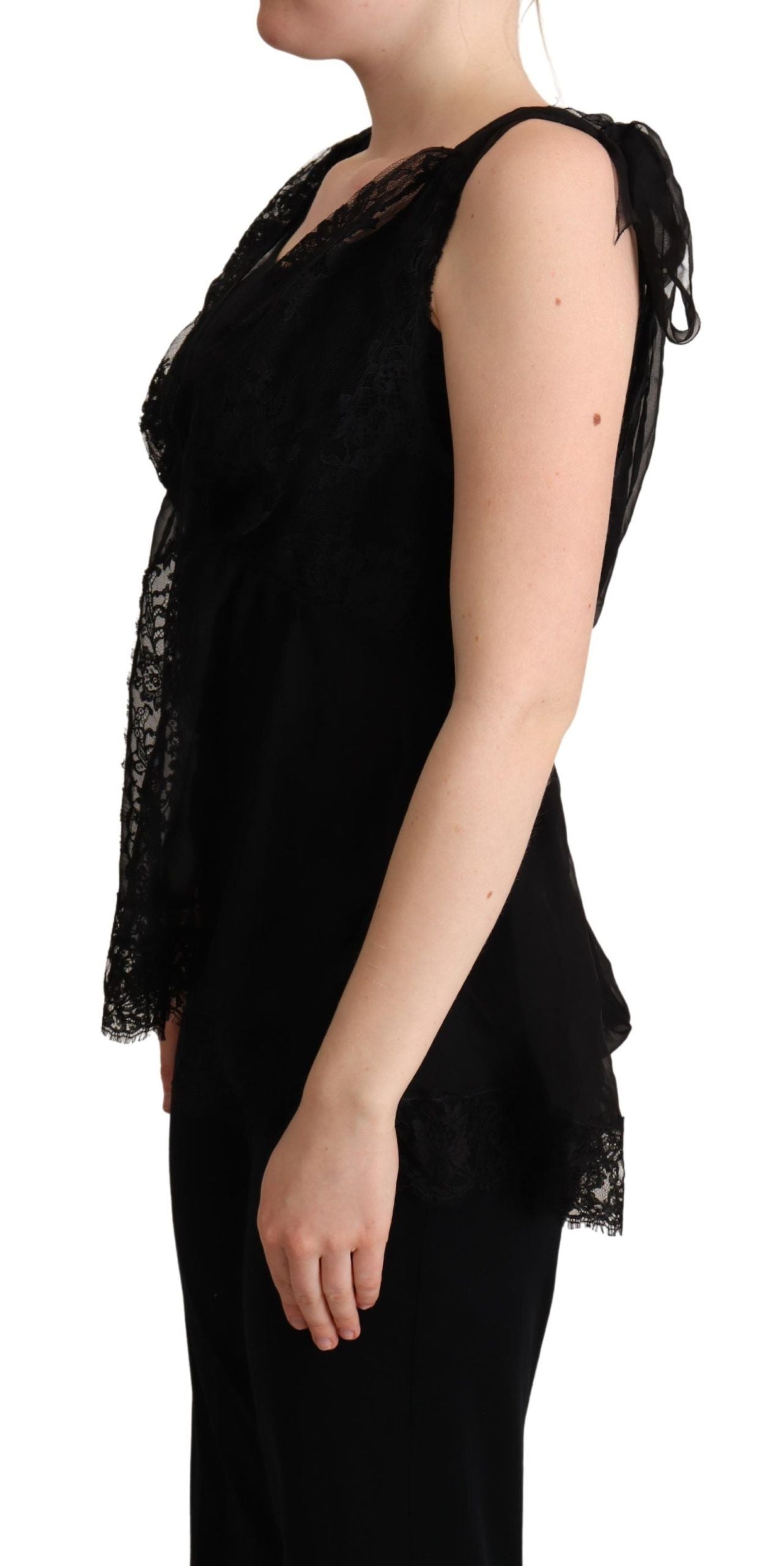 Dolce & Gabbana Black Silk Lace Trim Camisole Tank Women's Top
