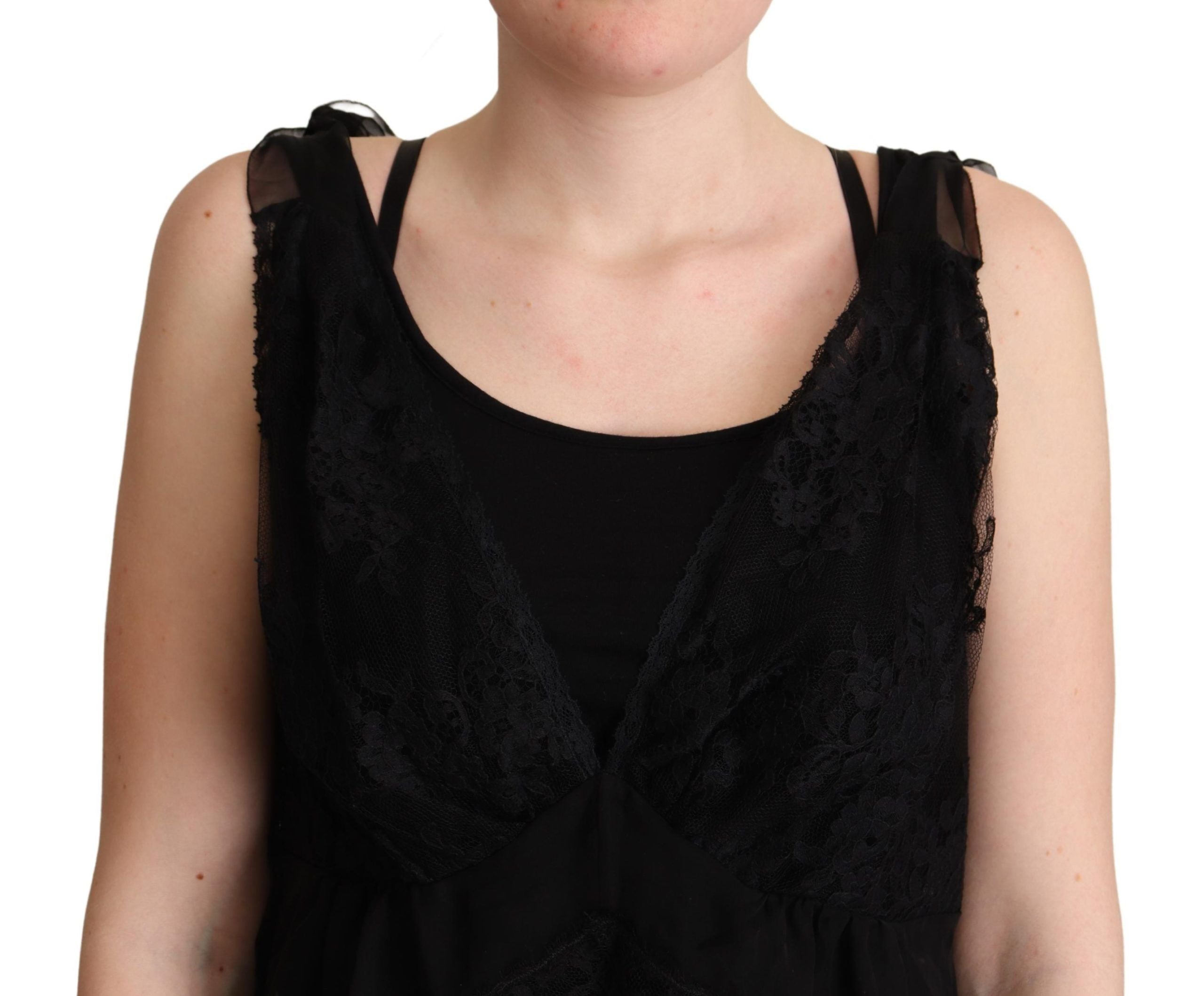 Dolce & Gabbana Black Silk Lace Trim Camisole Tank Women's Top
