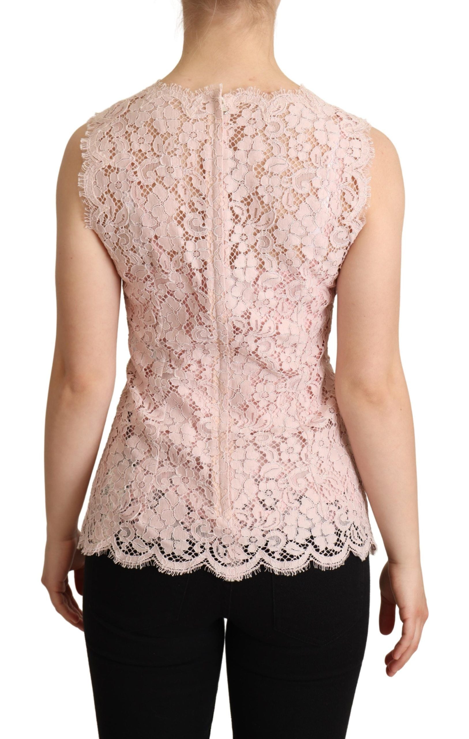 Dolce & Gabbana Pink Floral Lace Sleeveless Tank Blouse Women's Top