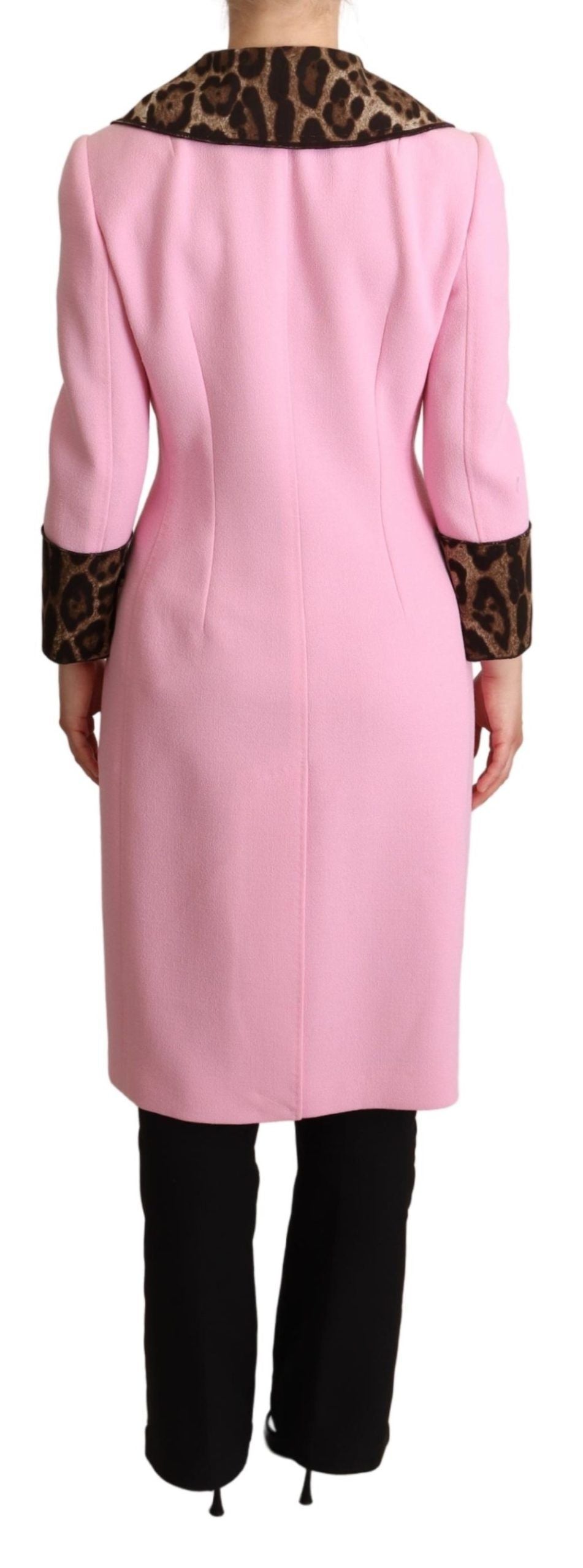 Dolce & Gabbana Pink Leopard Wool Trenchcoat Women's Jacket
