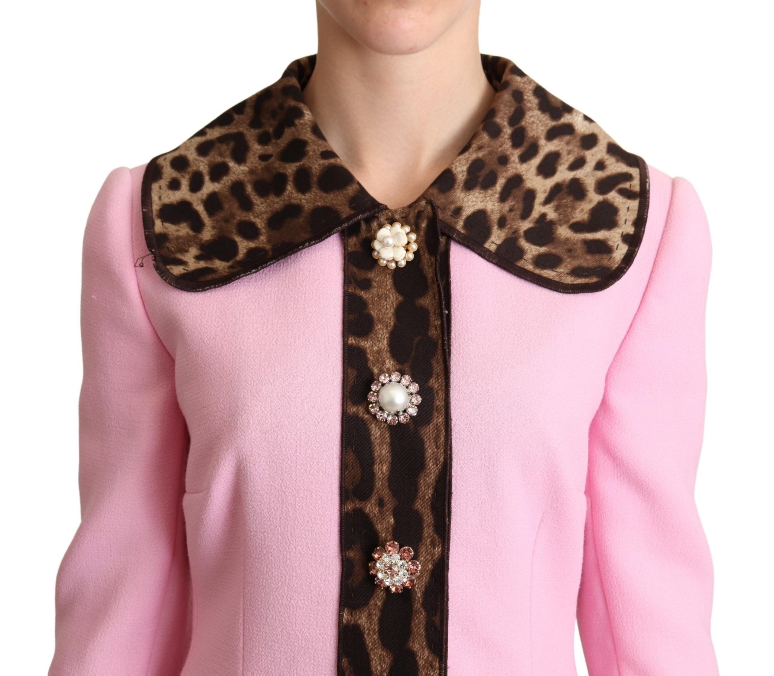 Dolce & Gabbana Pink Leopard Wool Trenchcoat Women's Jacket