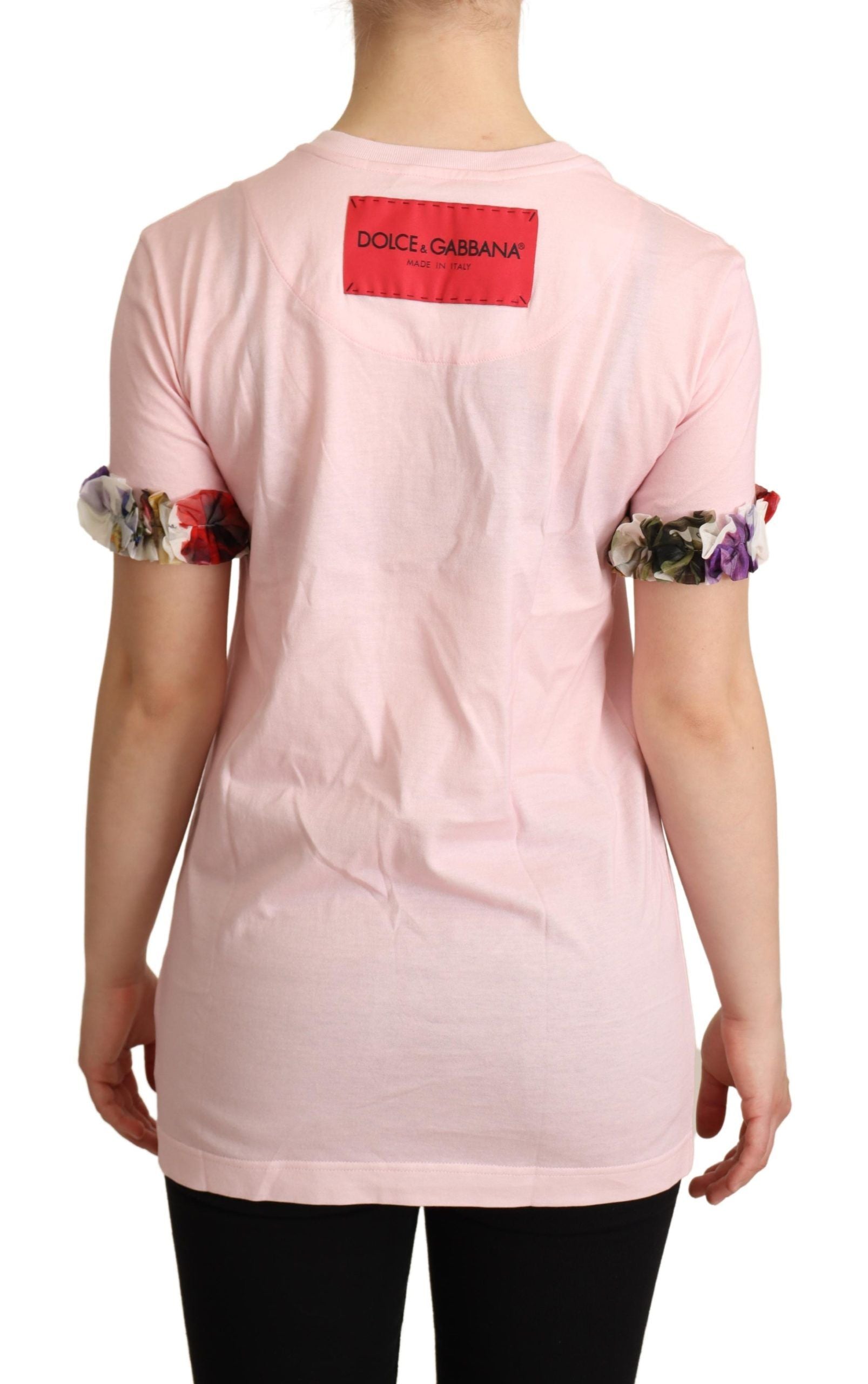 Dolce & Gabbana Pink Cotton Floral Roses Crewneck Women's T-shirt