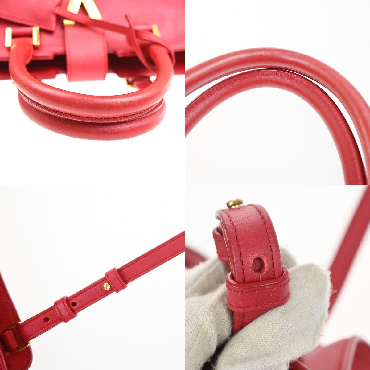 Saint Laurent Classic Y Cabas Leather Red Leather Tote Bag Bag (Pre-Owned)