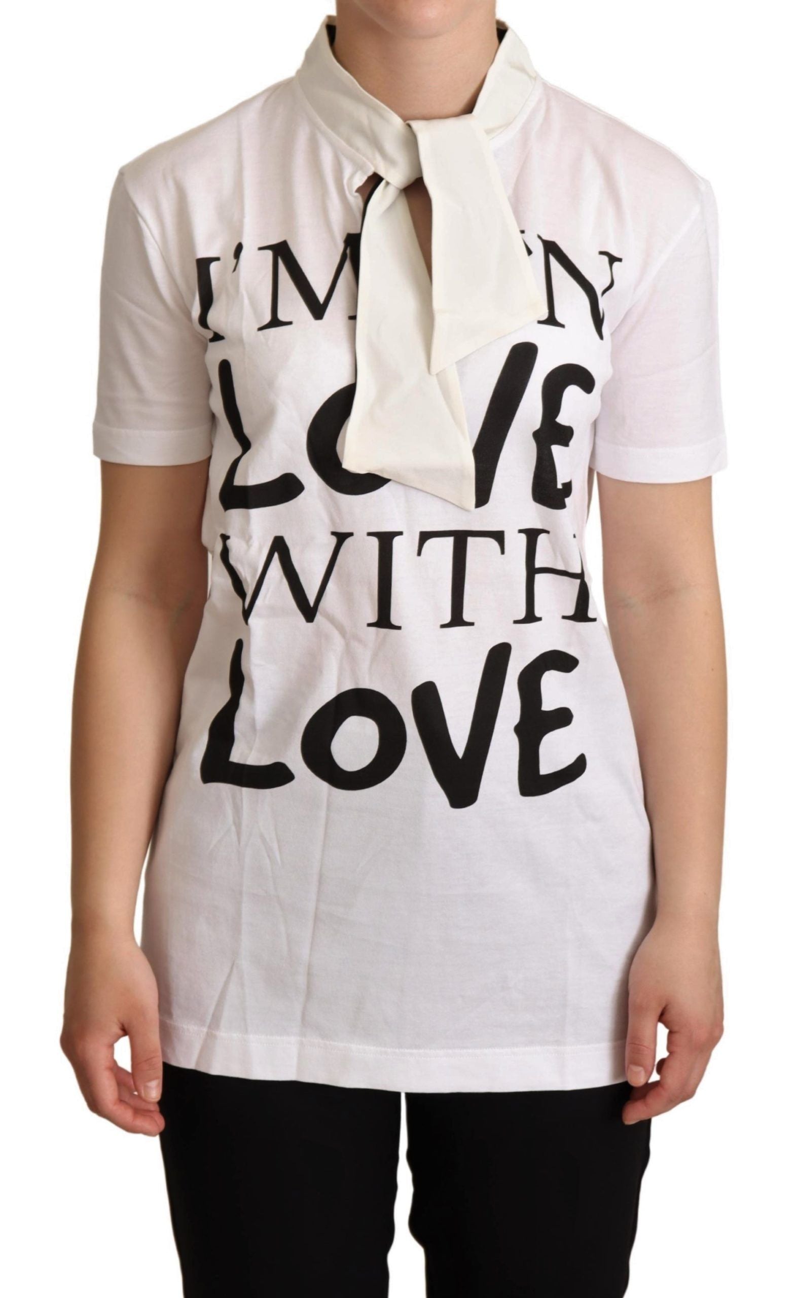 Dolce & Gabbana Chic White Love Motif Silk-Blend Women's Tee